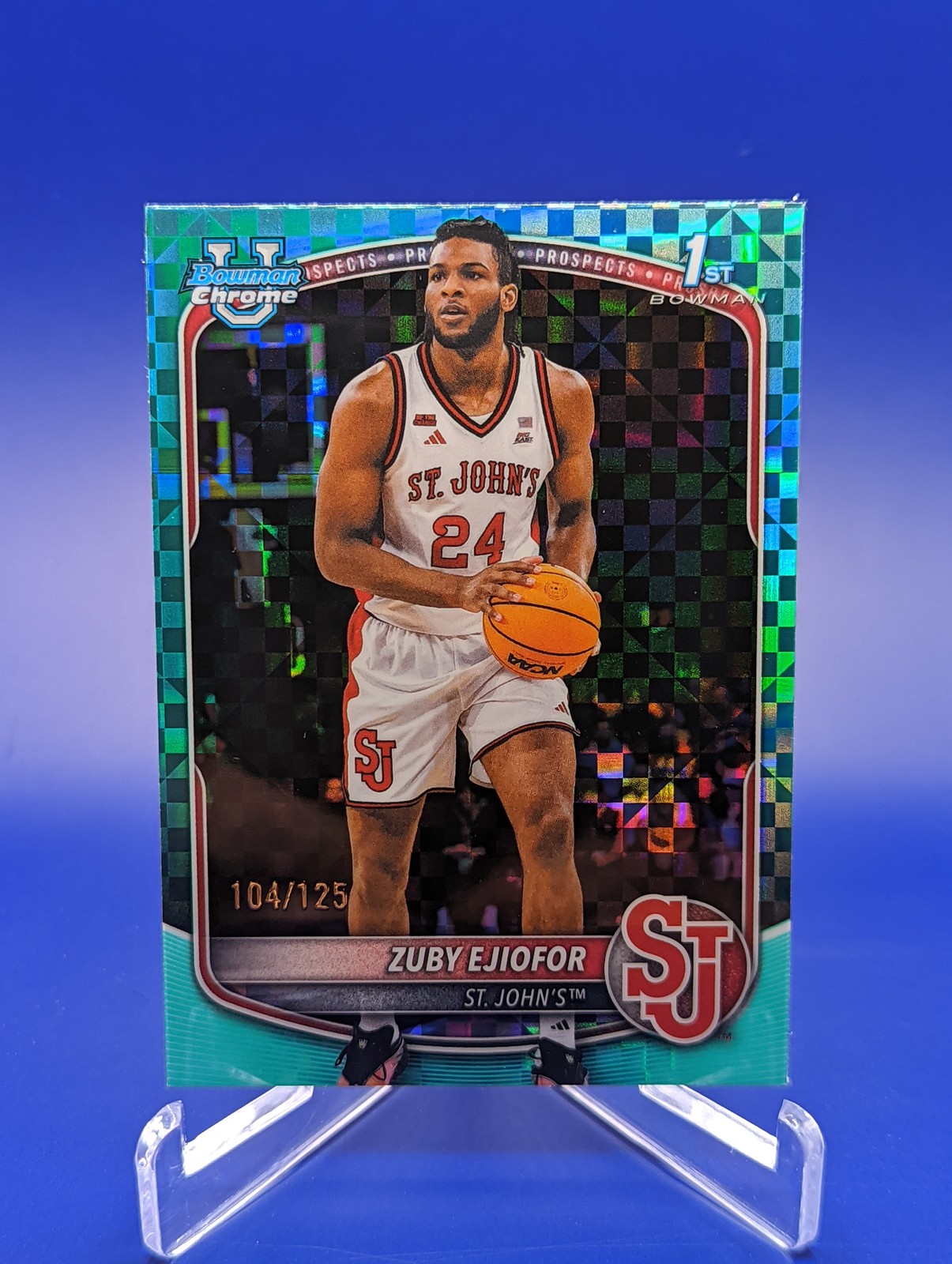 2025-26 Bowman Chrome Zuby Ejiofor /125 Aqua X-Fractor St John’s