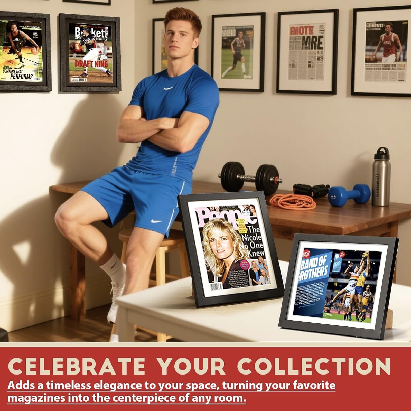 Sports Magazine Frame Wood Display Case for 8 x 10.5 Magazines Wall Moun