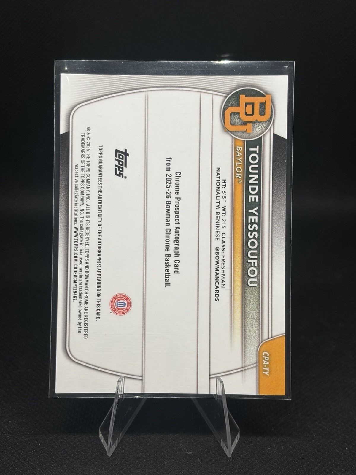Tounde Yessoufou Baylor Bears Red Lava FIRST ON PRINT Bowman 1st Auto 1/5 2026🔥