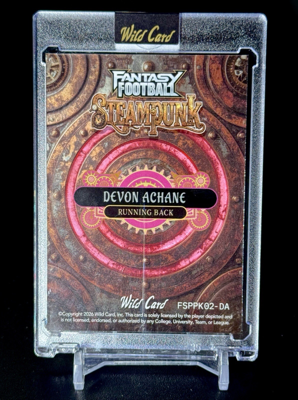 Devon Achane 1/1 Pink Wave Holo 2026 Wild Card Steampunk Fantasy Football Miami