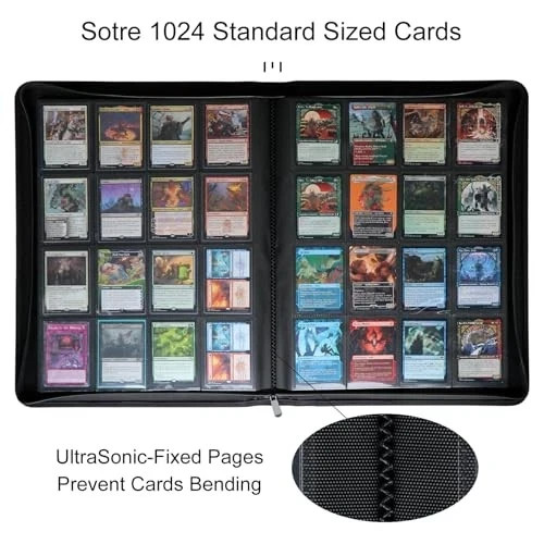 16 Pocket 1024 Card Binder, Large Ringless Side Loading Pockets Trading Card