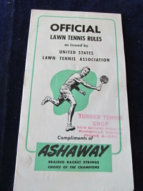 Vtg Ashaway Official Lawn Tennis Rules Book Thurber Tennis Shop Evansville IN A1