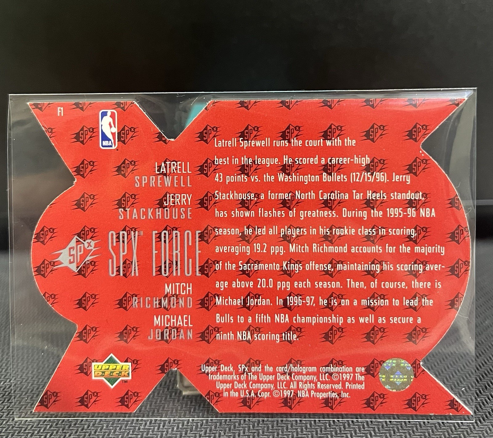 Upper Deck 1996-97 SPx SPx Force Hologram Insert F1 Jordan Sprewell