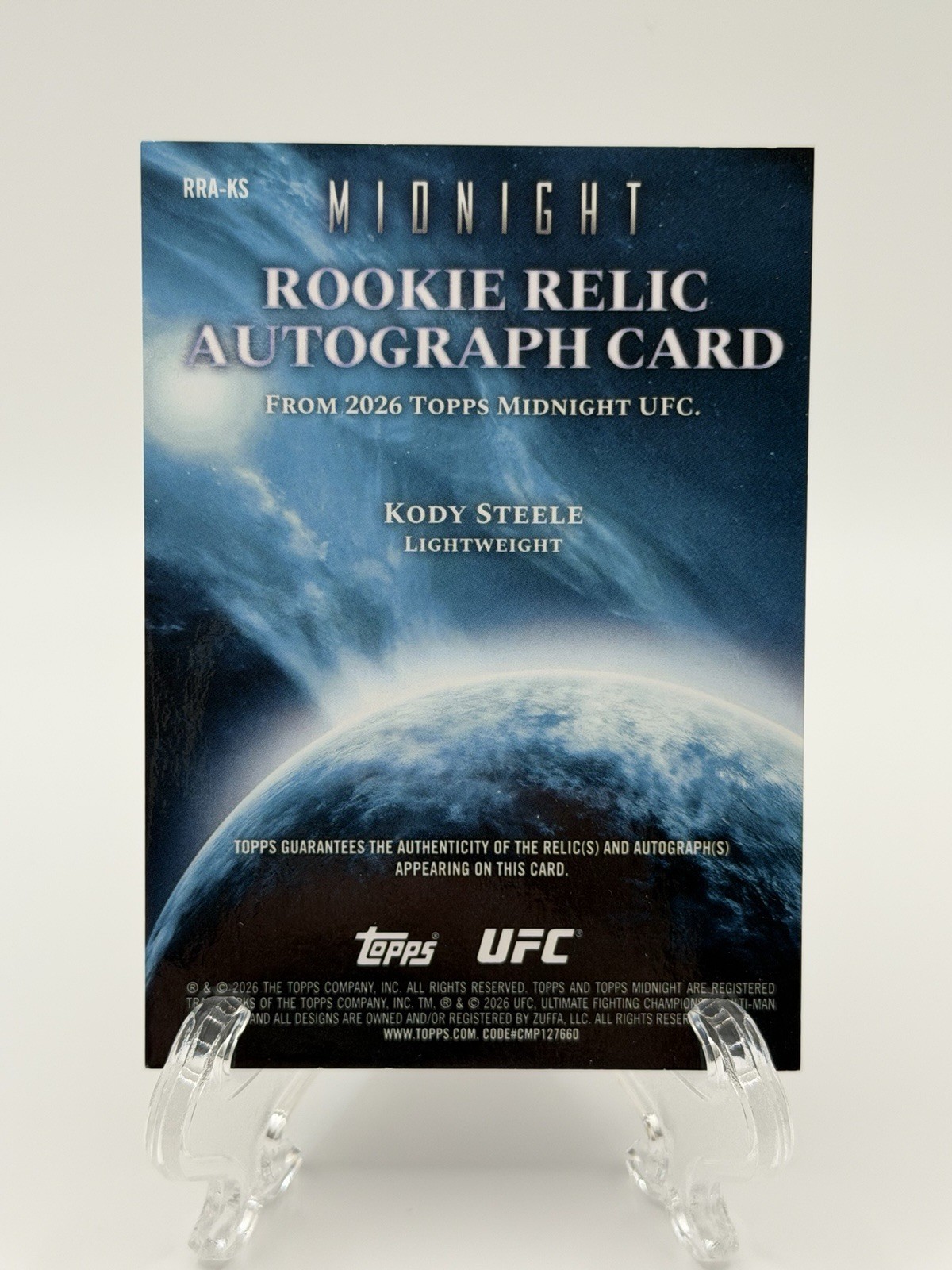 2026 Kody Steele #/99 Twilight Rookie Relic Auto #RRA-KS Topps Midnight UFC