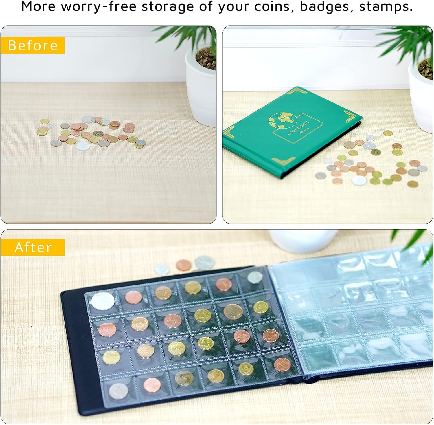 Coin Collection Supplies Holder Book for Collectors, 300 12×12 inches, green