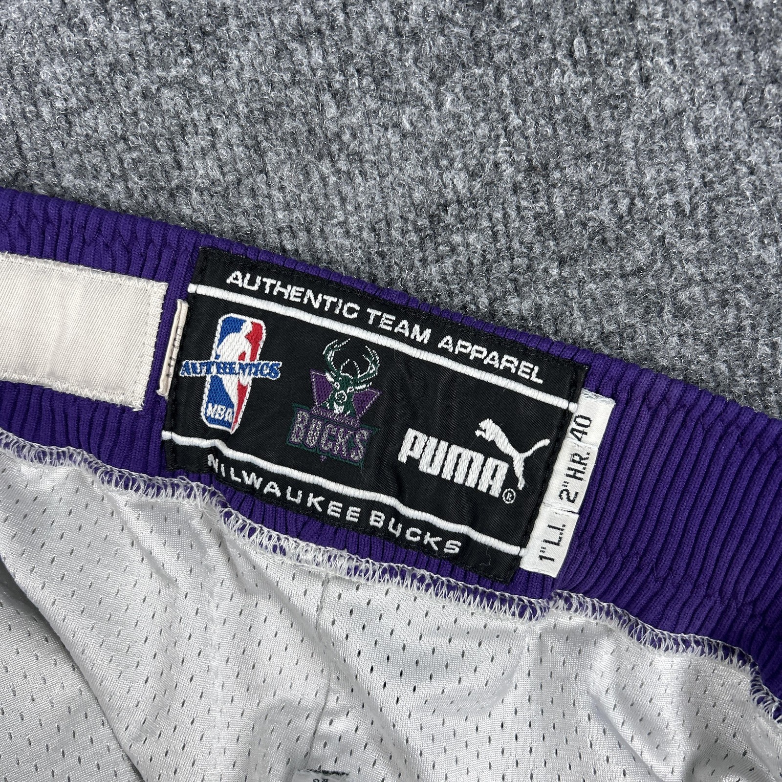 Vintage Milwaukee Bucks Shorts Mens 40 White Purple NBA Basketball Puma 90s