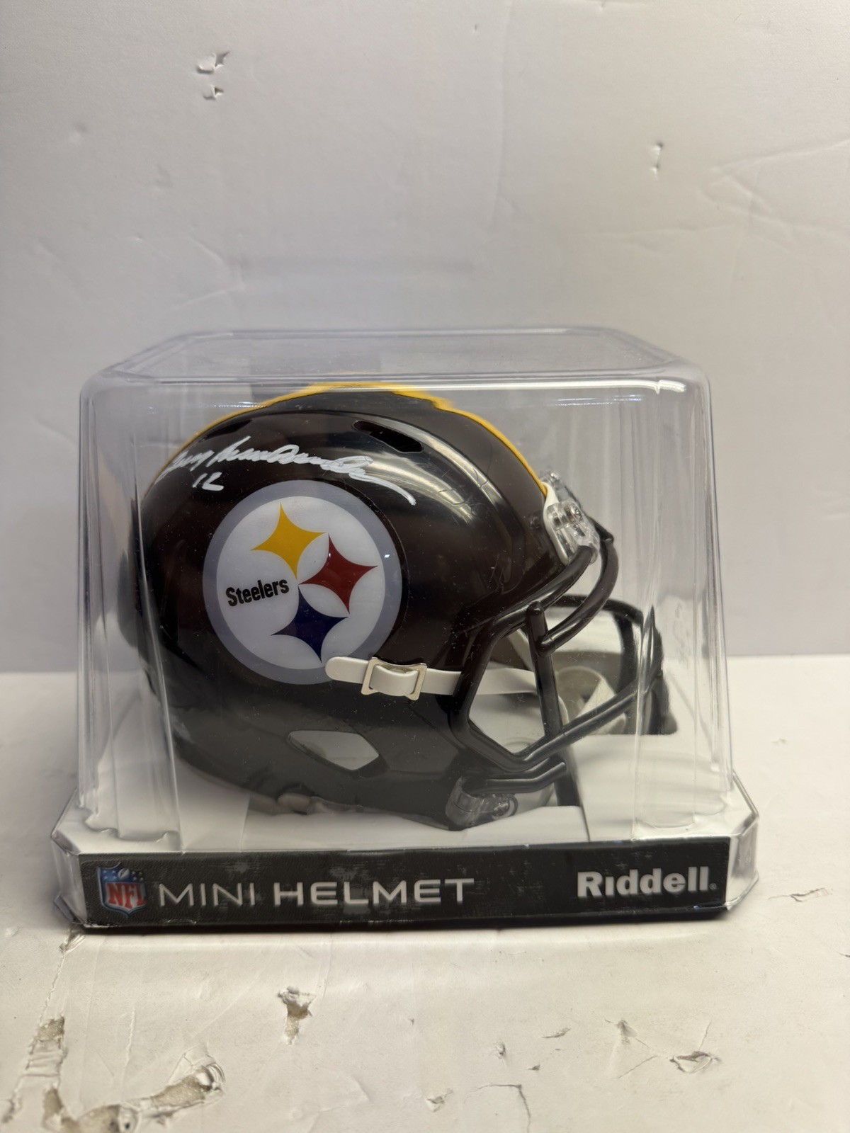 Terry Bradshaw Signed Pittsburgh Steelers Mini-Helmet in white w/his #& Beckett