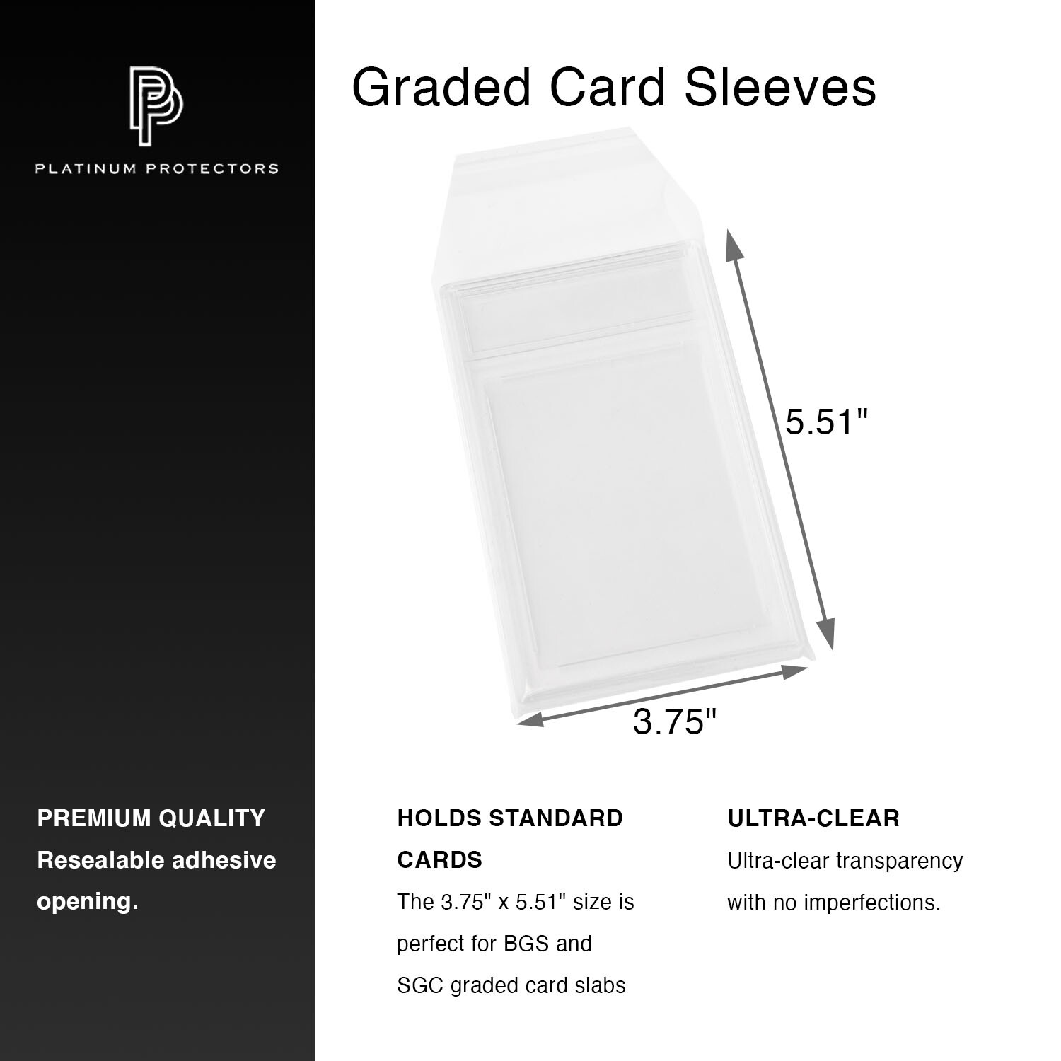 Platinum Protectors BGS Graded Card Sleeves Resealable Fits SGC, Beckett Slabs