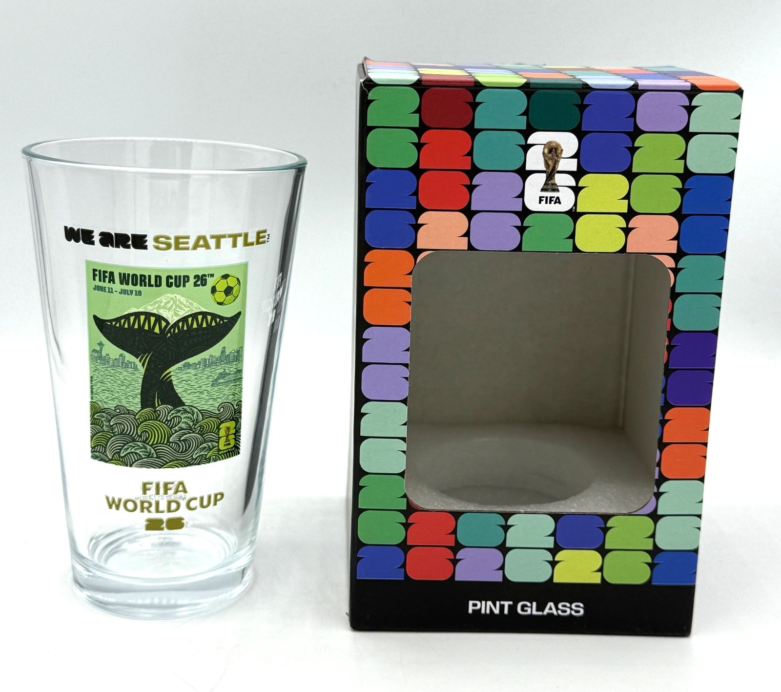 FIFA WORLD CUP 2026 WE ARE SEATTLE POSTER 16 OZ BOXED PINT GLASS FREE SHIP