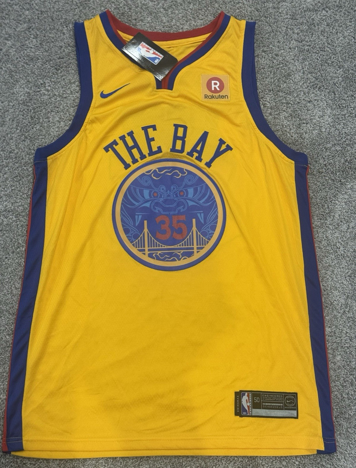 Nike Kevin Durant #35 Golden State Warriors NBA Jersey Size 50 Yellow/Blue/Red
