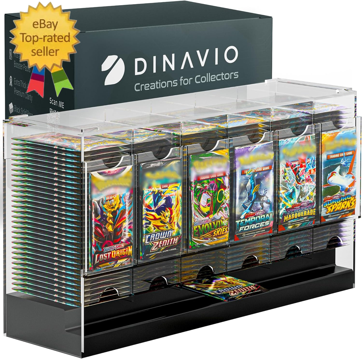6-Slot Booster Pack Dispenser with Black Base – Fits 240 Booster Packs for Dispe