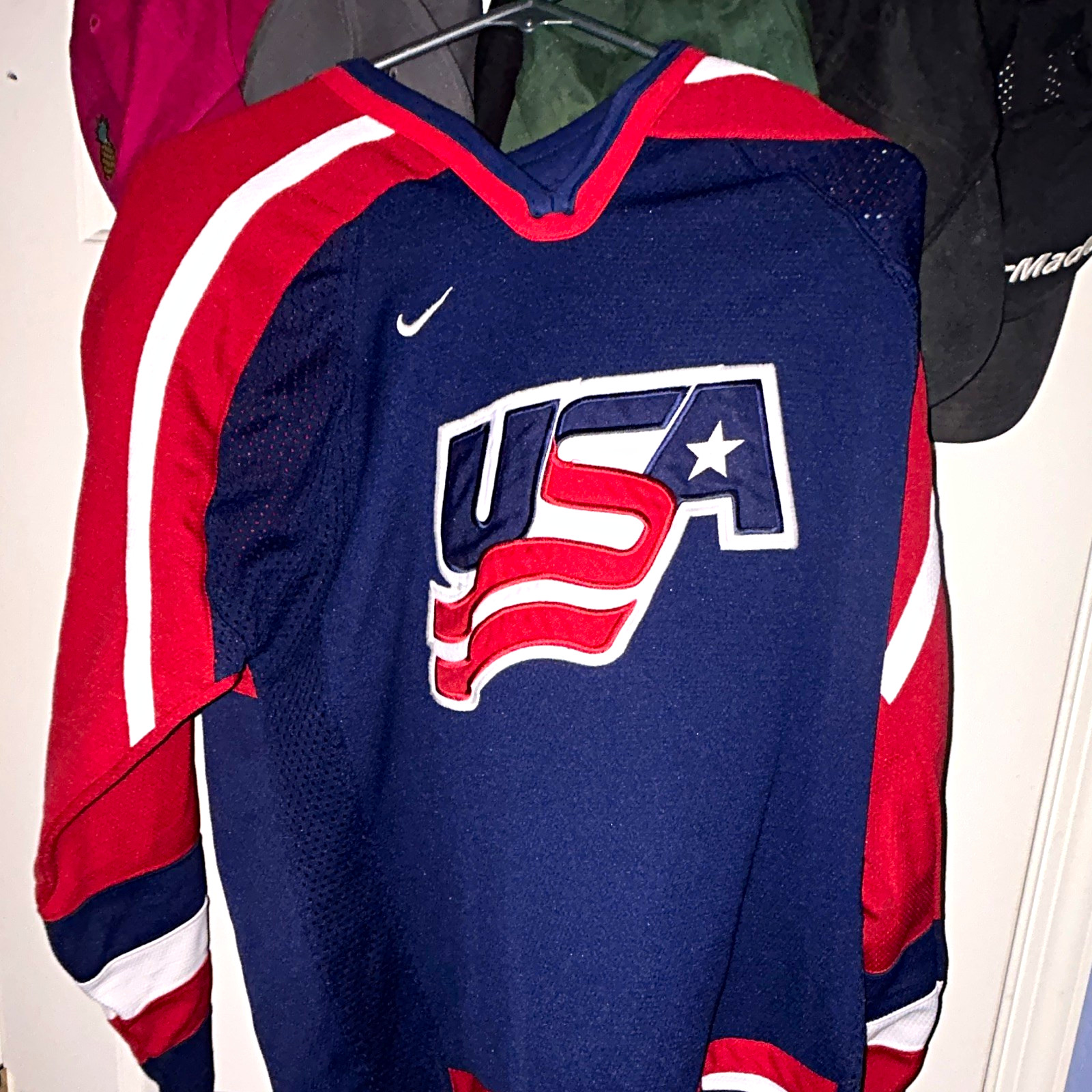 Nike Team USA Hockey Jersey Long Sleeve Blue Red White LARGE