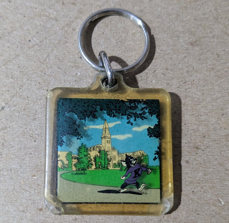 VTG Purple Plastic Acrylic Kansas State University Cartoon Key Chain Fob RARE