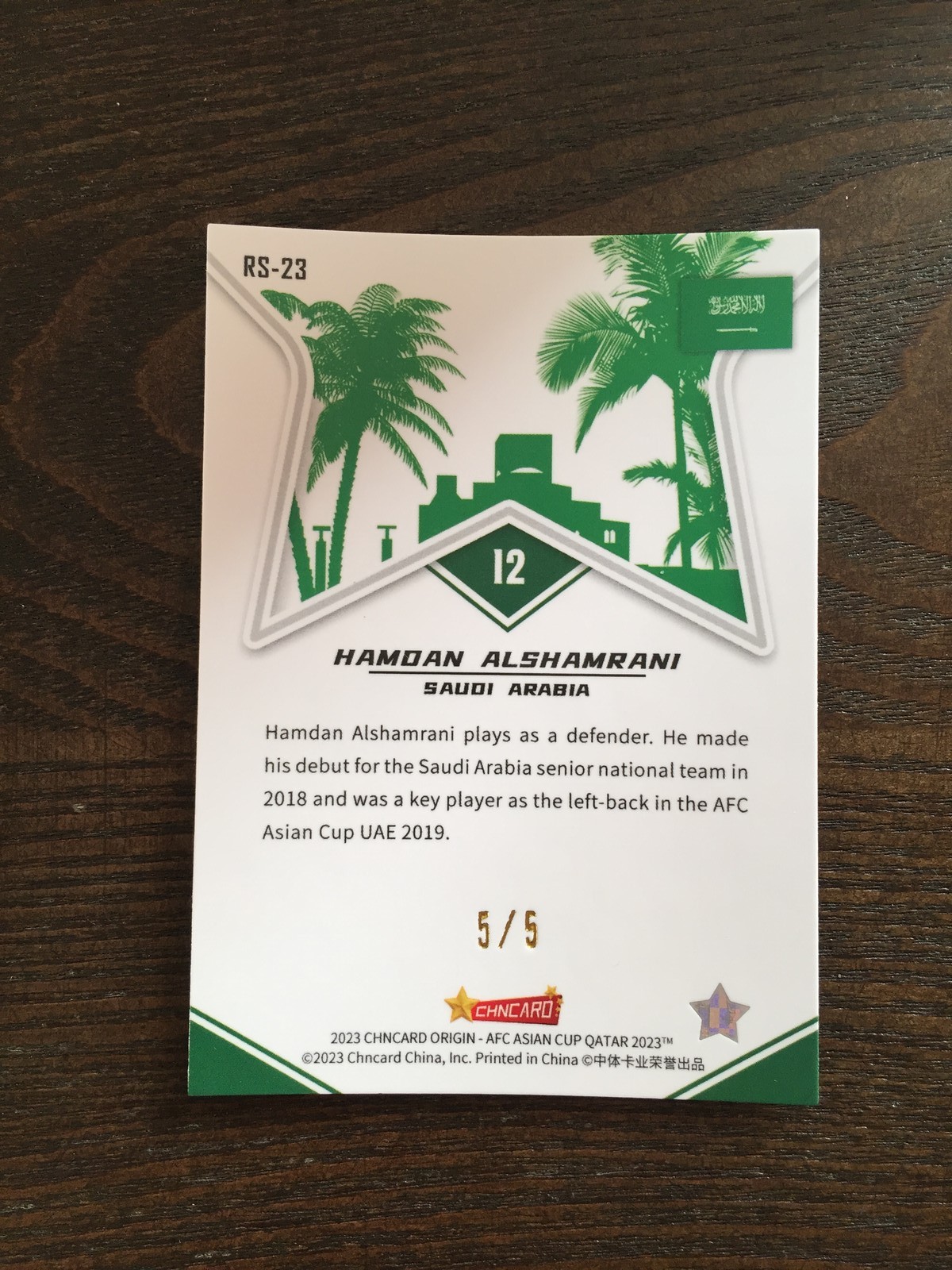 2023 AFC Asian Cup Origins Hamdan Al Shamrani Saudi Arabia Gold Power 5/5 RC