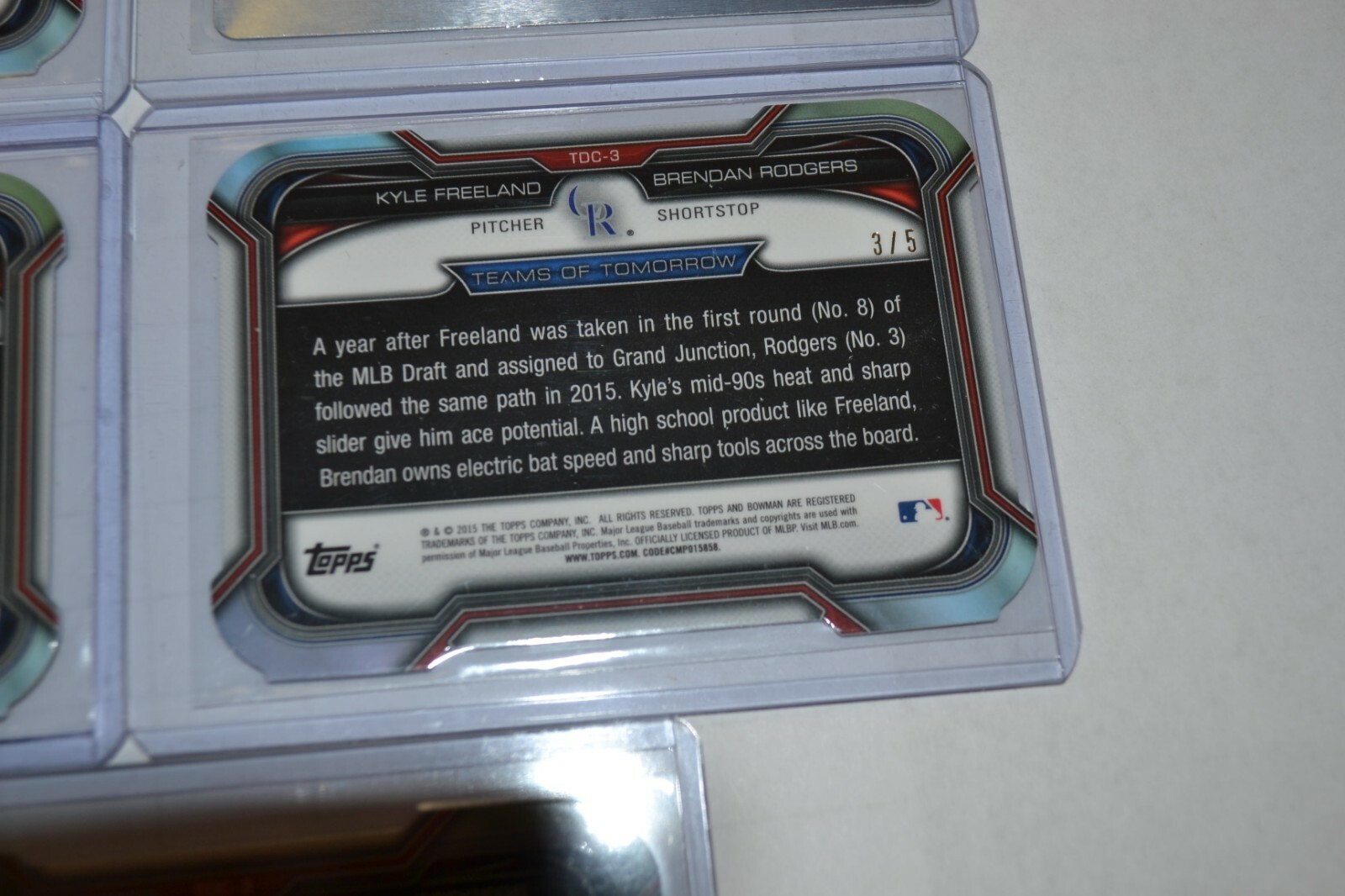 lot x5 2015 Bowman Draft #TDC-3 Brendan Rodgers Kyle Freeland 1/1 /5 /25 /50