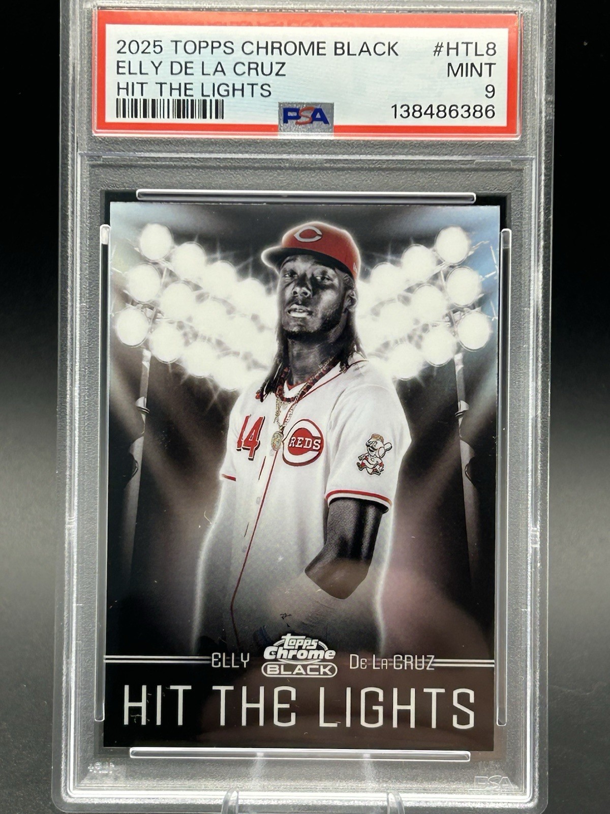 2025 Topps Chrome Black Elly De La Cruz Hit the Lights #HTL-8 Reds PSA 9 B944