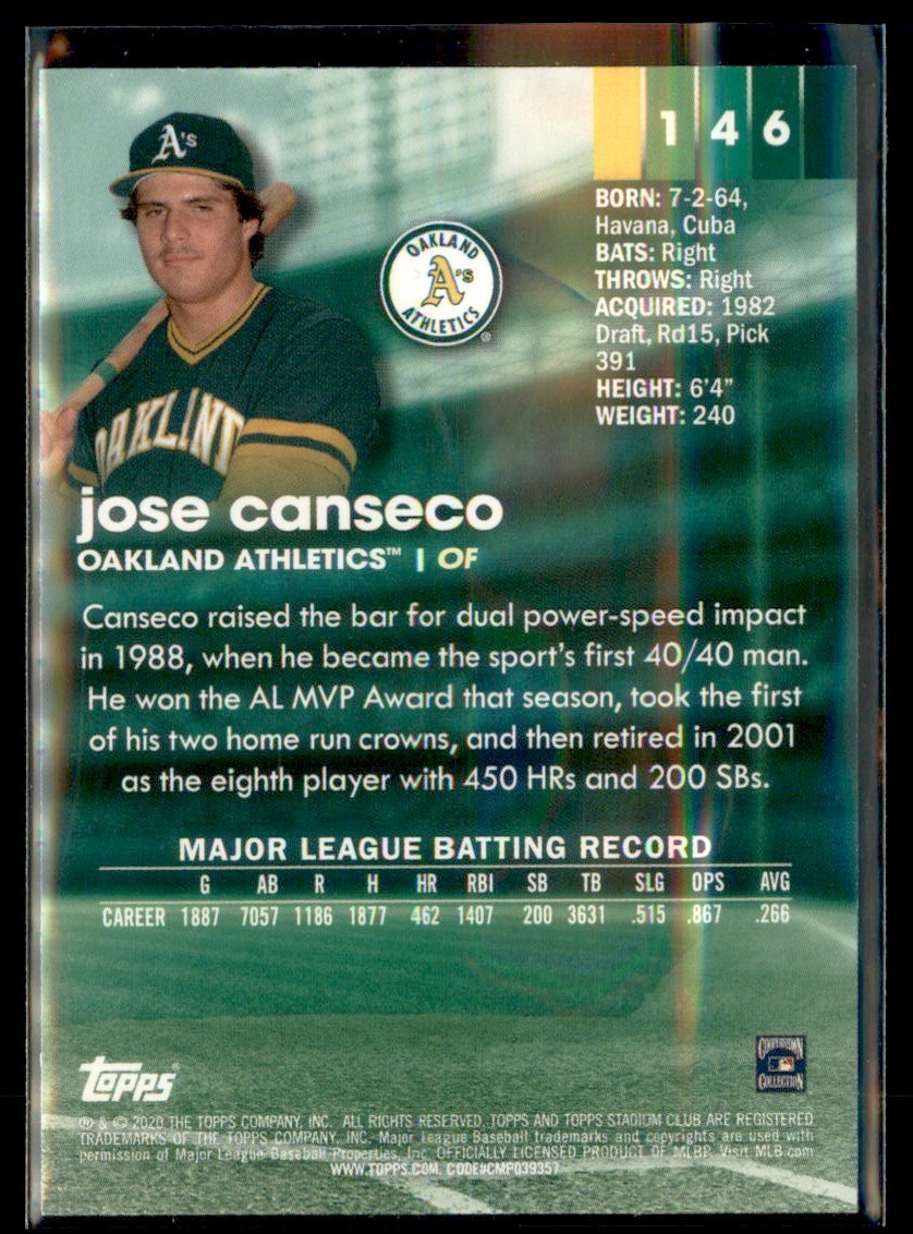2021 Topps Stadium Club Jose Canseco Oakland Athletics #146