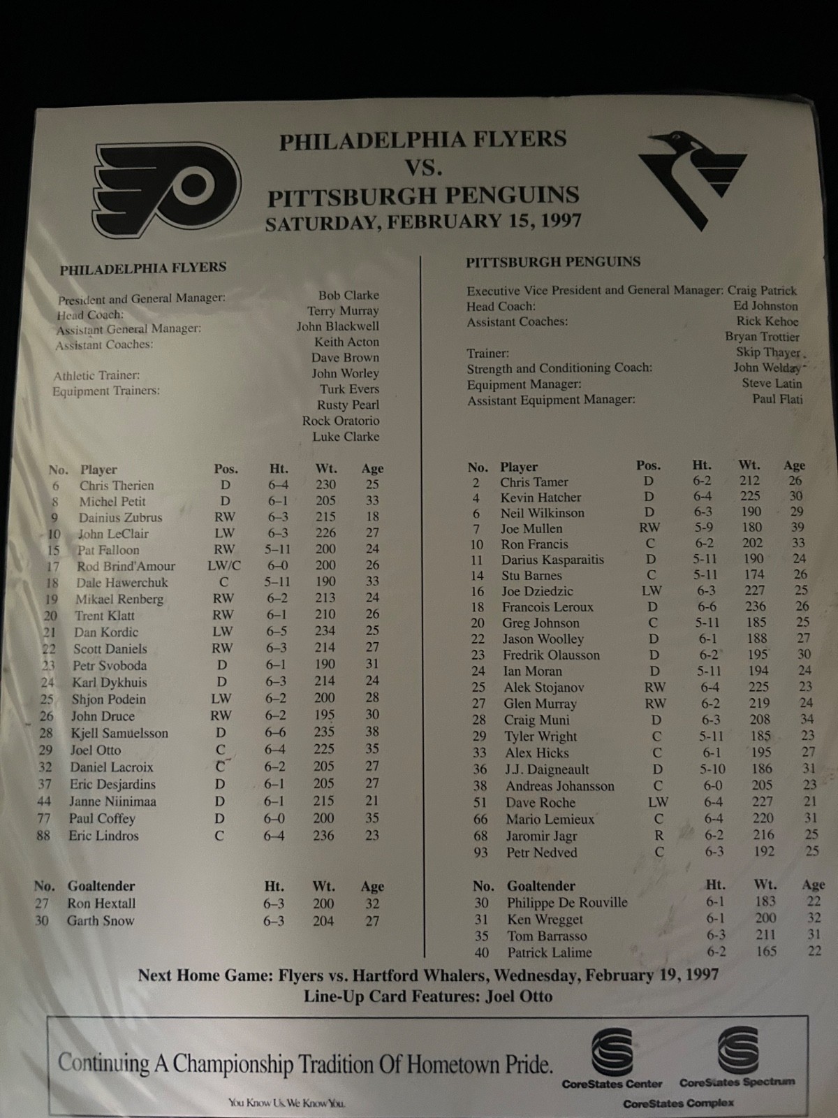 Philadelphia Flyers Eric Lindros Puck, Wall Calendar, Autographs Desjardins..