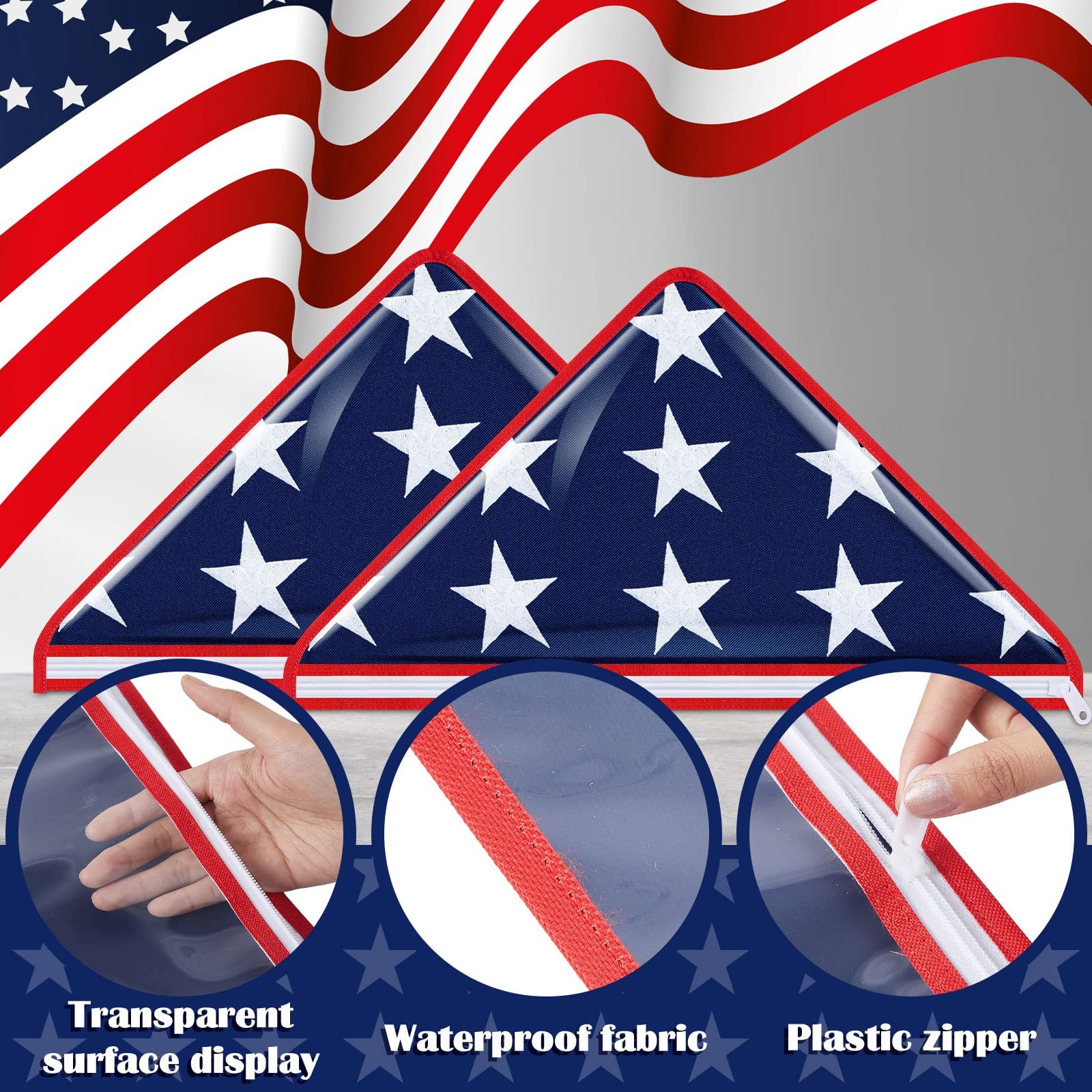 Kajaia 2 Pieces Vinyl Memorial Flag Display Bag with Zipper Lightweight Easy…