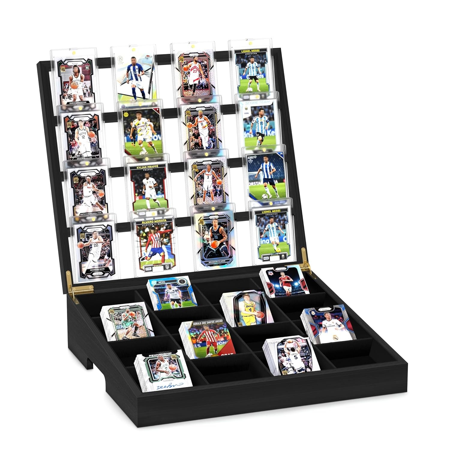 Wooden Card Sorting Tray 16 Compartment Trading Card Organizer Display