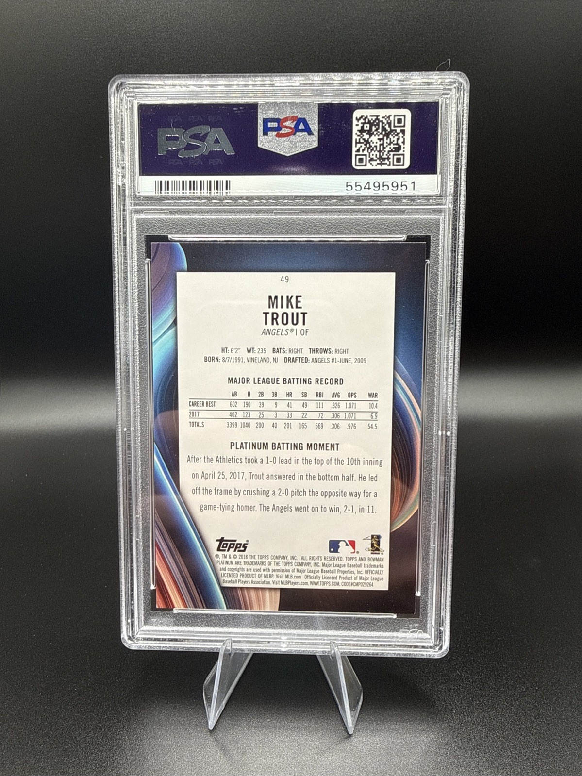 2018 ⚾ PSA-9 – Mike Trout Batting #49 Bowman Platinum Los Angeles Angels