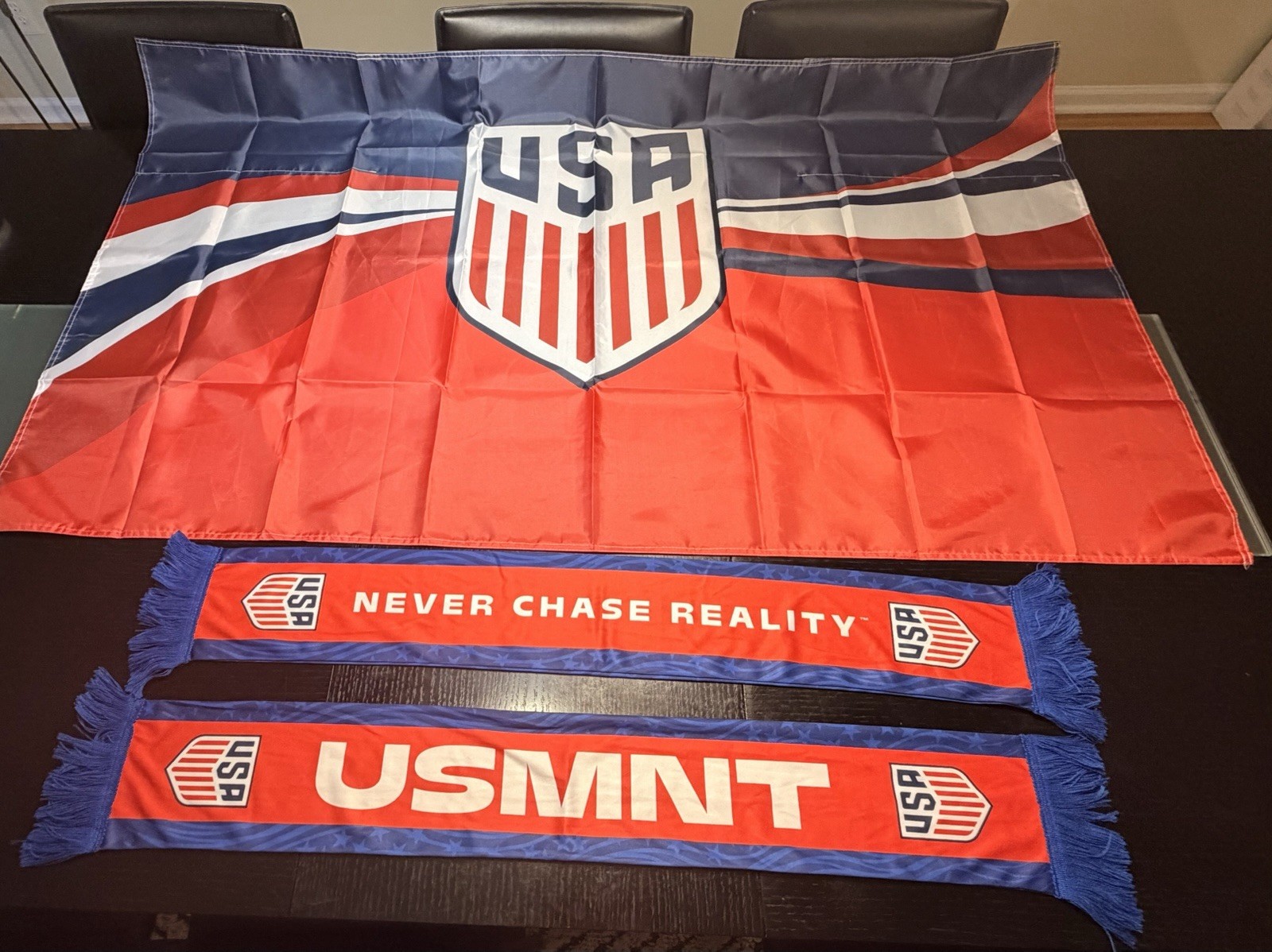 USMNT USA Soccer Fan Bundle 3×5 Flag + 2 Supporter Scarves Game Day Decor