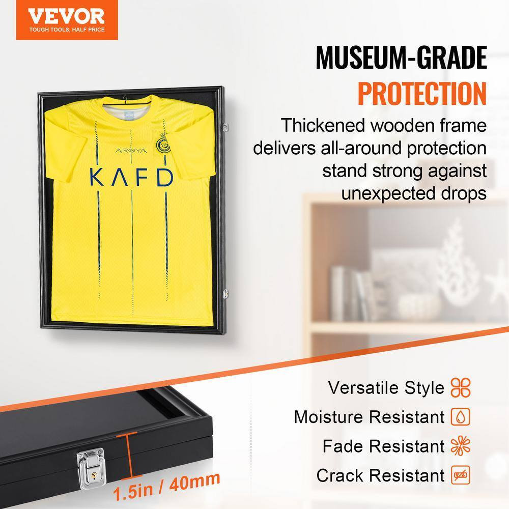 Black Jersey Display Frame Case 24 X 32 X 1.5 In. Lockable Sport Jersey Shadow B