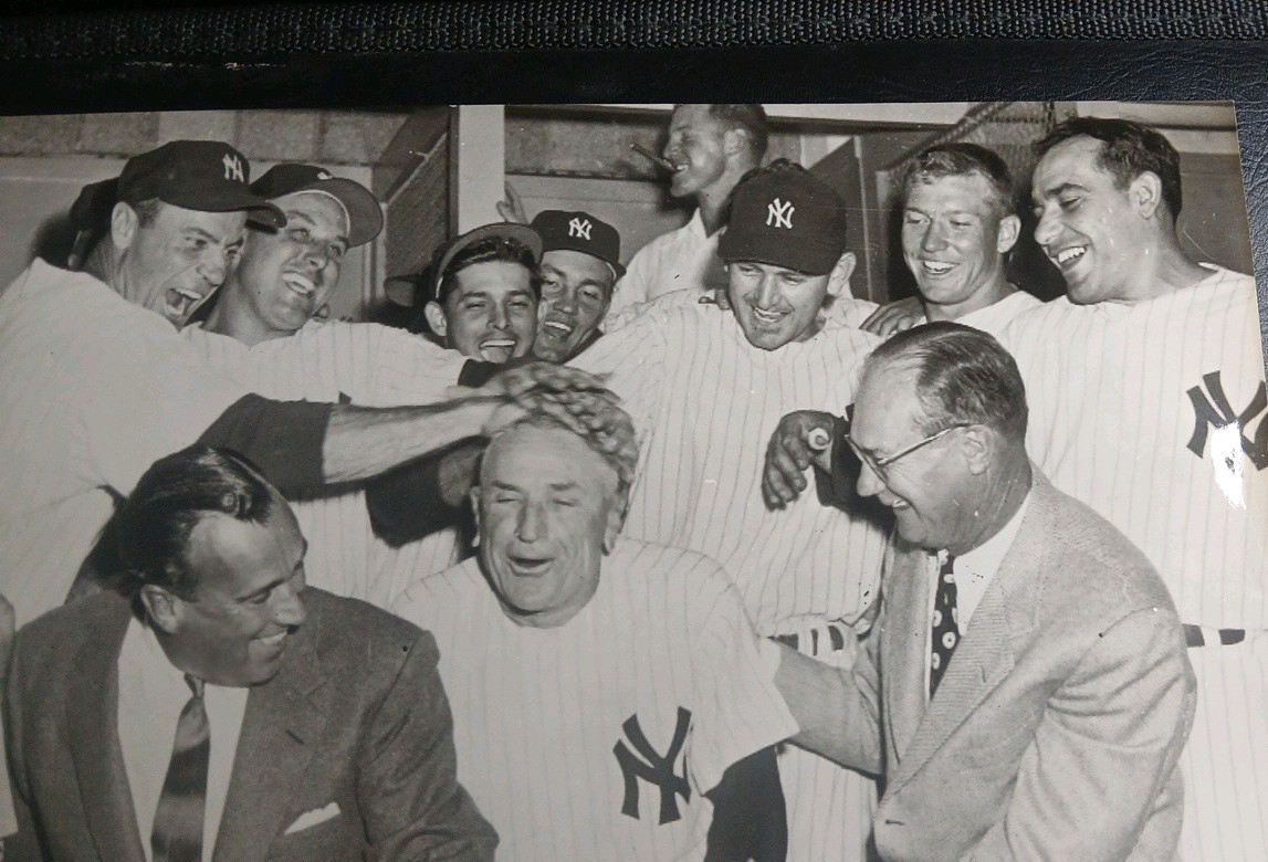 1953 New York Yankees Original AP Wire Photo Mickey Mantle Casey Stengel Pennant