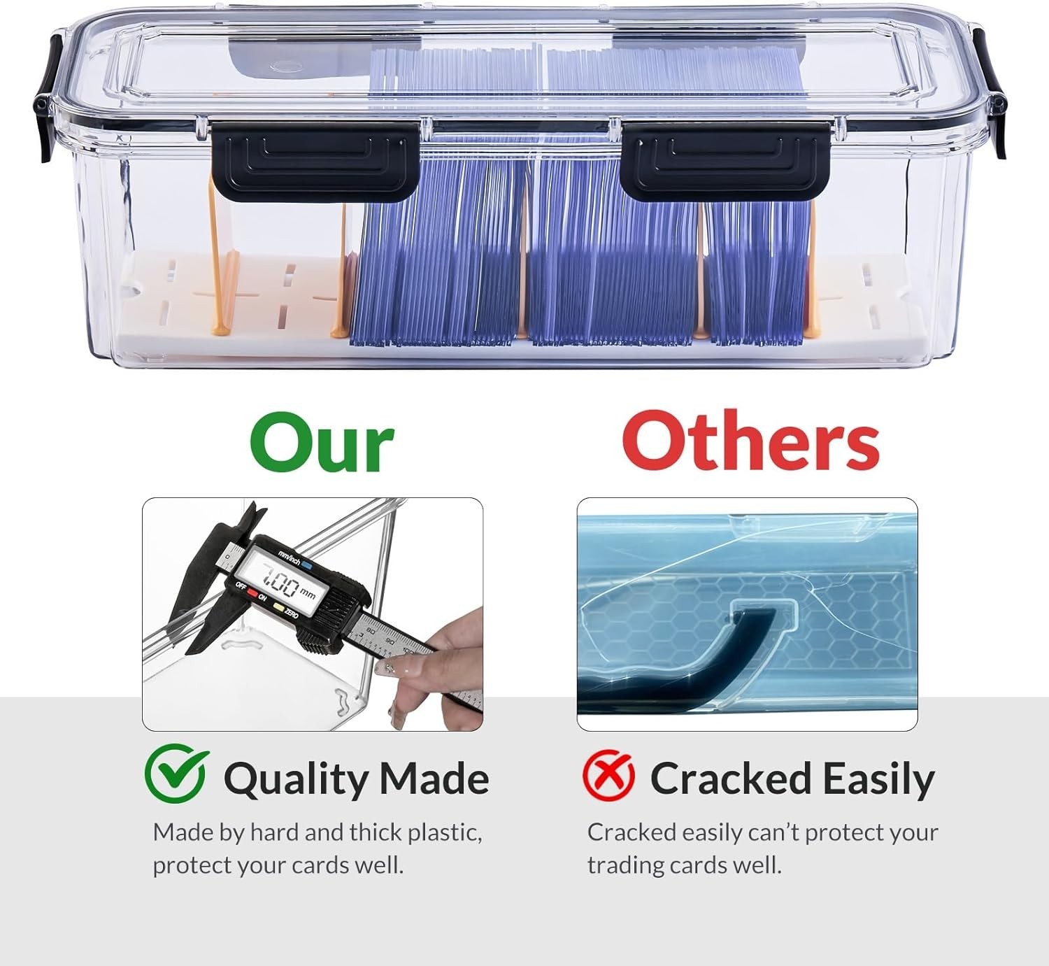 Large Capacity Clear Plastic Trading Card Storage Box with Dividers – 2 Pack