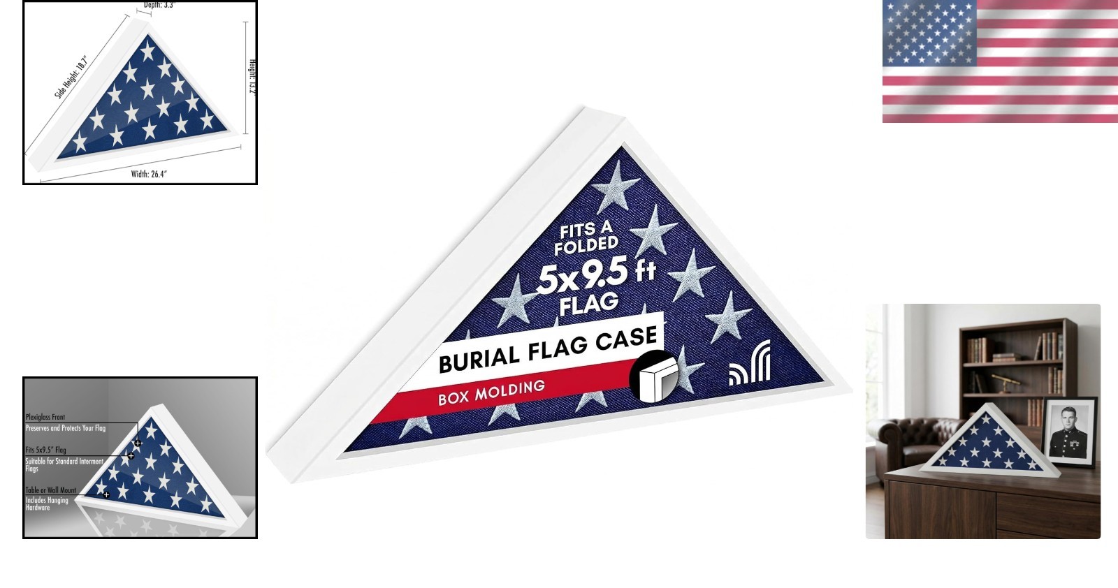 Sleek Triangular Flag Case in White for 5×9.5′ Burial Flags – Timeless Elegance