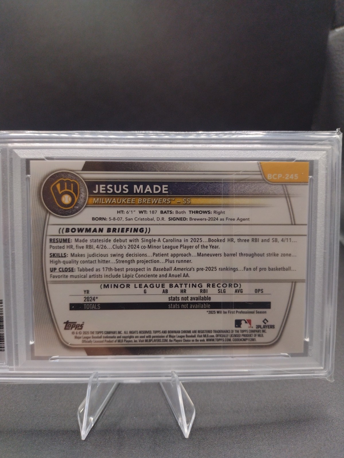 2025 Bowman Chrome Jesus Made Prospects Blue Reptillian 057/150 Gem Mt 10