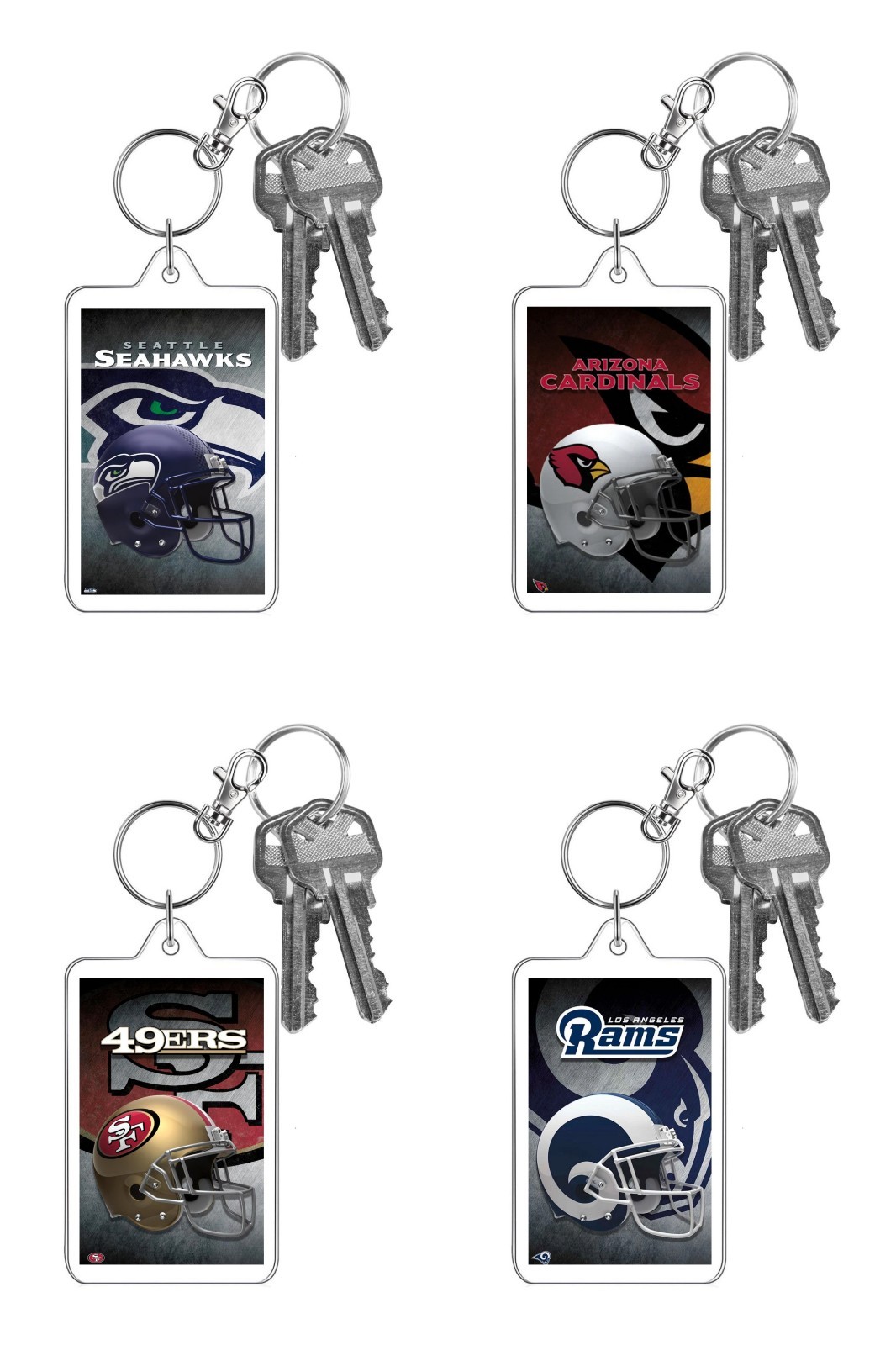 NFL Football Metallic Photo Keychain Steel Design Helmet Team Logo ID Badge Clip