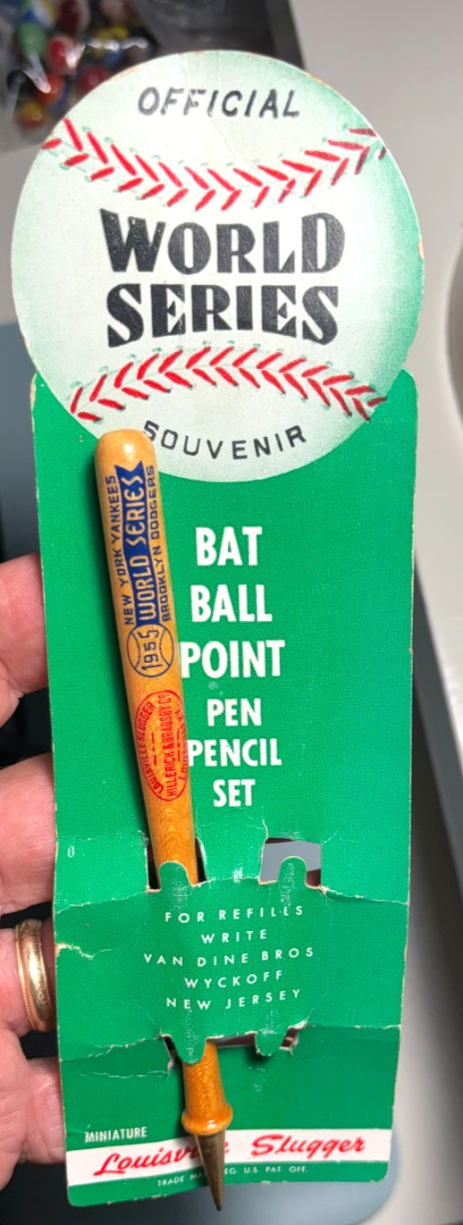 1955 World Series Yankees Brooklyn Dodgers Baseball Bat Pencil on Card No Pen