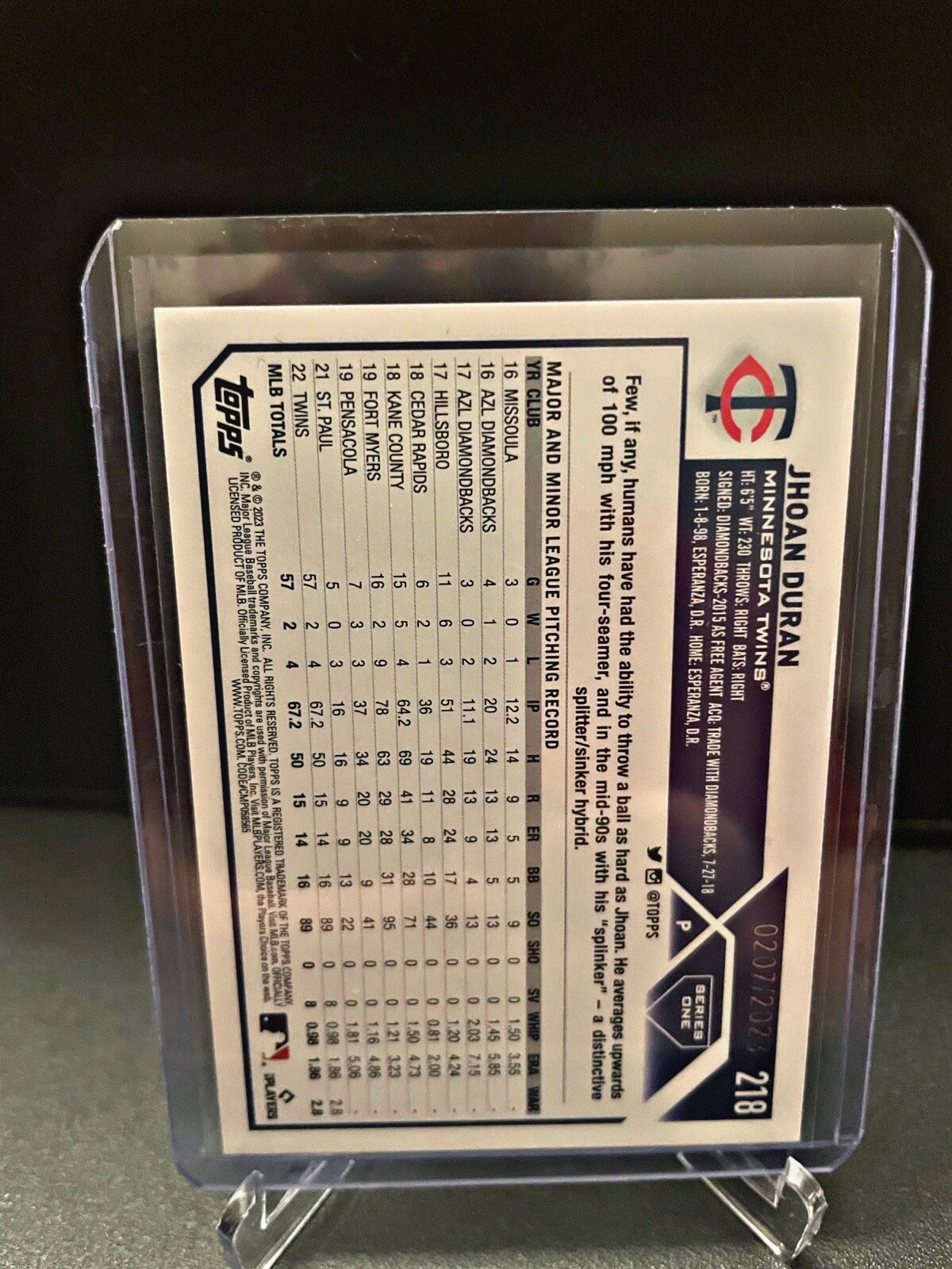 2023 Topps Series 1 Jhoan Duran Gold /2023 Parallel Minnesota Twins #218