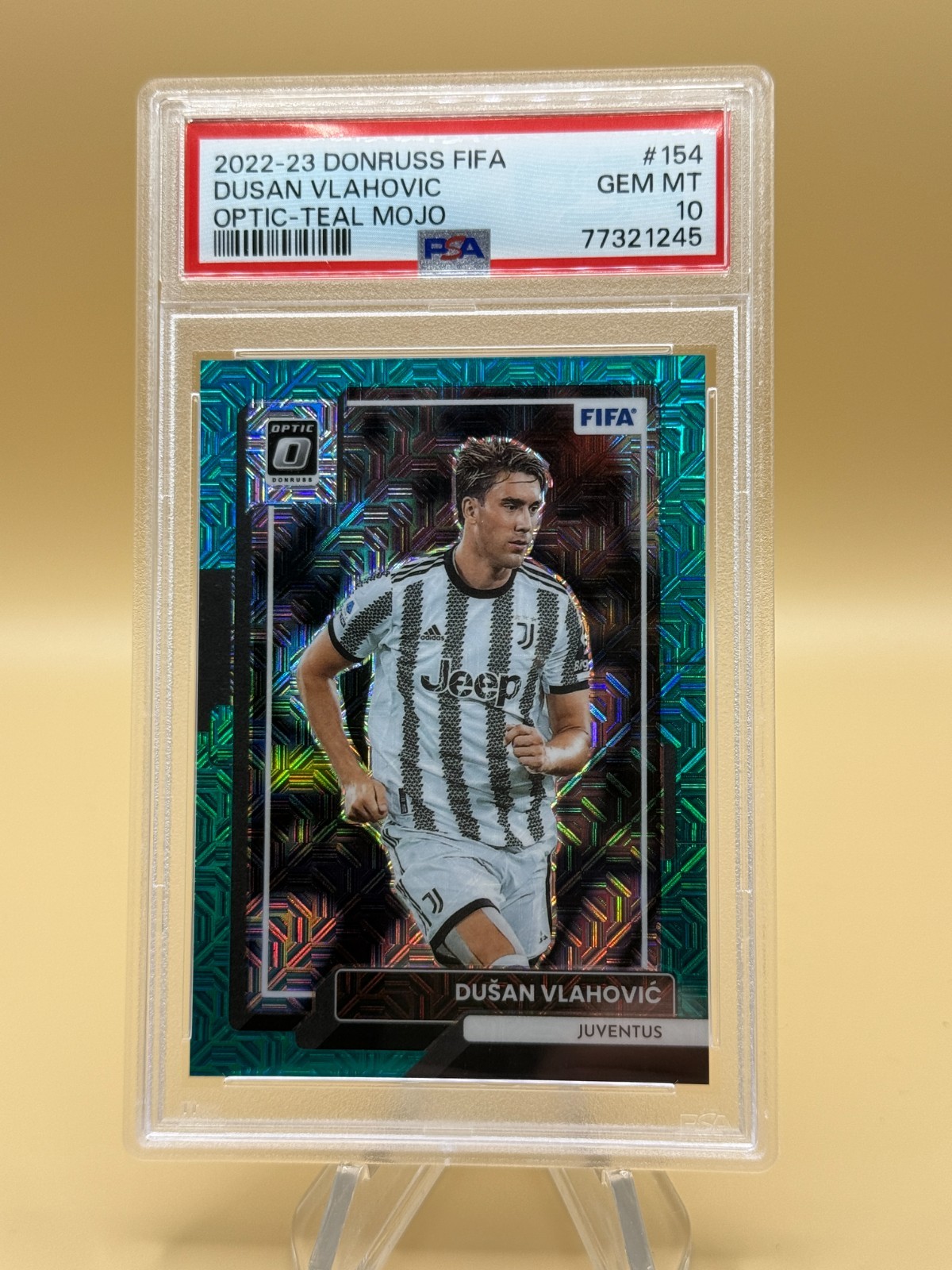 2022-23 Panini Donruss Optic Teal Mojo Prizm /49 Dusan Vlahovic #154 PSA 10