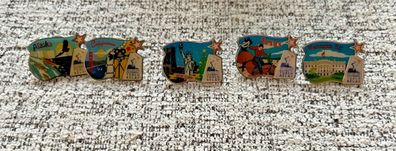 5 Pcs Winter Olympic Pins Salt Lake City Alaska Texas D.C. N.Y. California