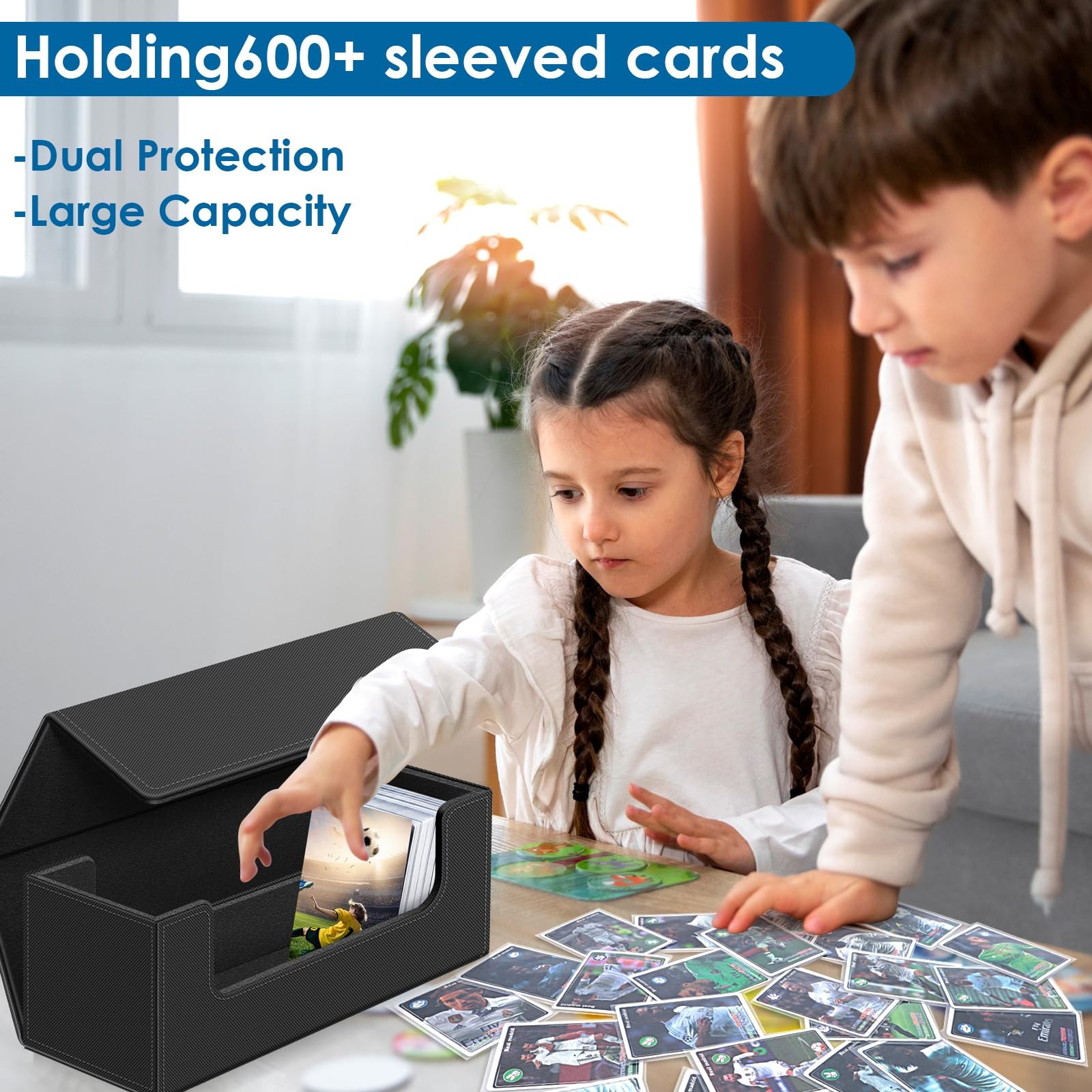 Trading Card Deck Case, Leather Magnetic Box for 600+ Sleeved MTG TCG Sports …