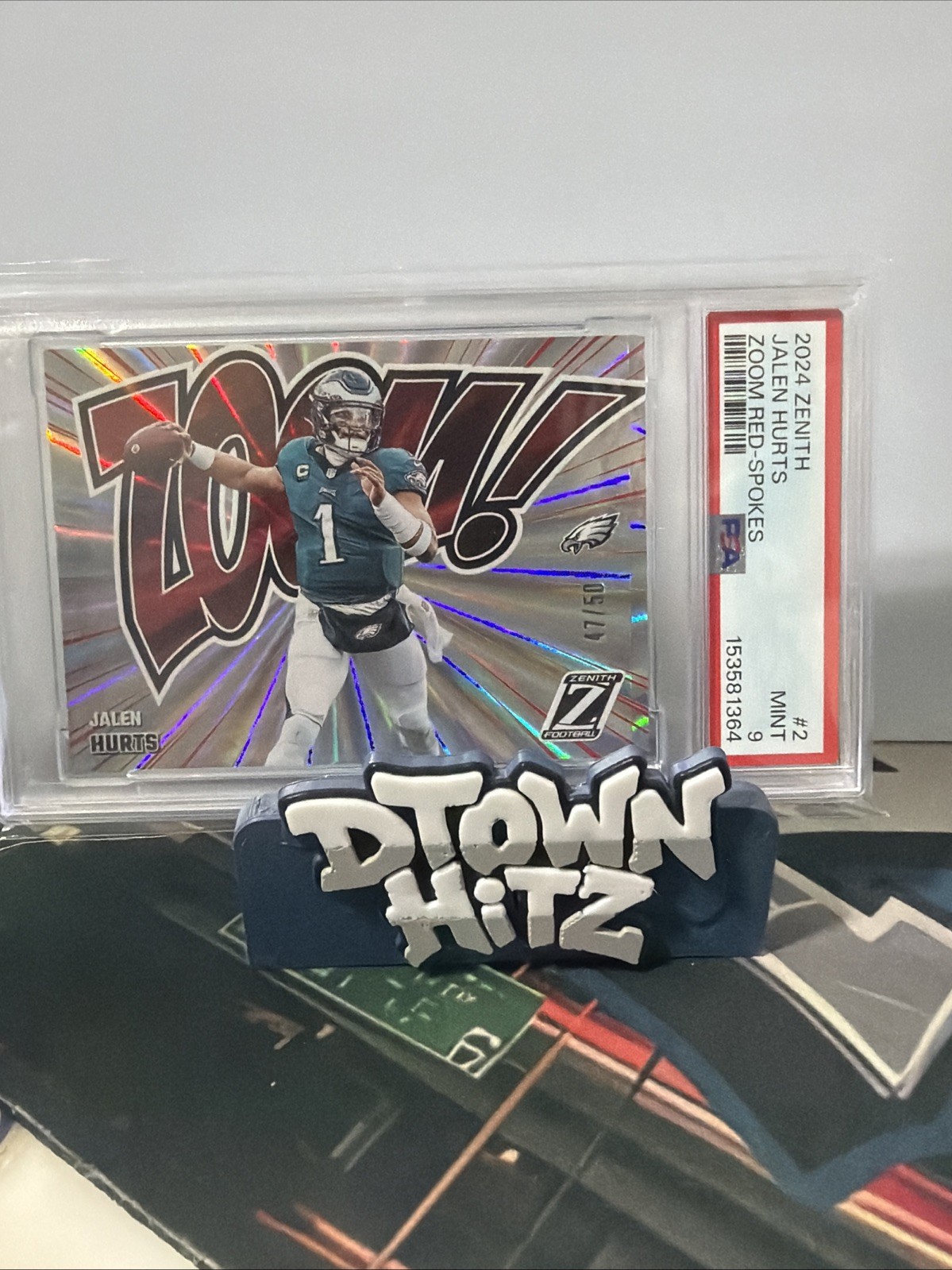 2024 Panini Zenith Jalen Hurts Zoom Red Spokes #/50 Eagles PSA 9