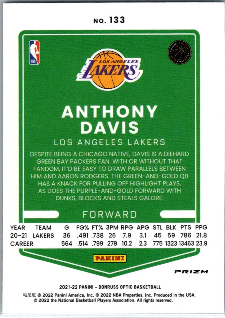 2021-22 Donruss Optic Target Exclusive SP Silver Pulsar Prizm Anthony Davis