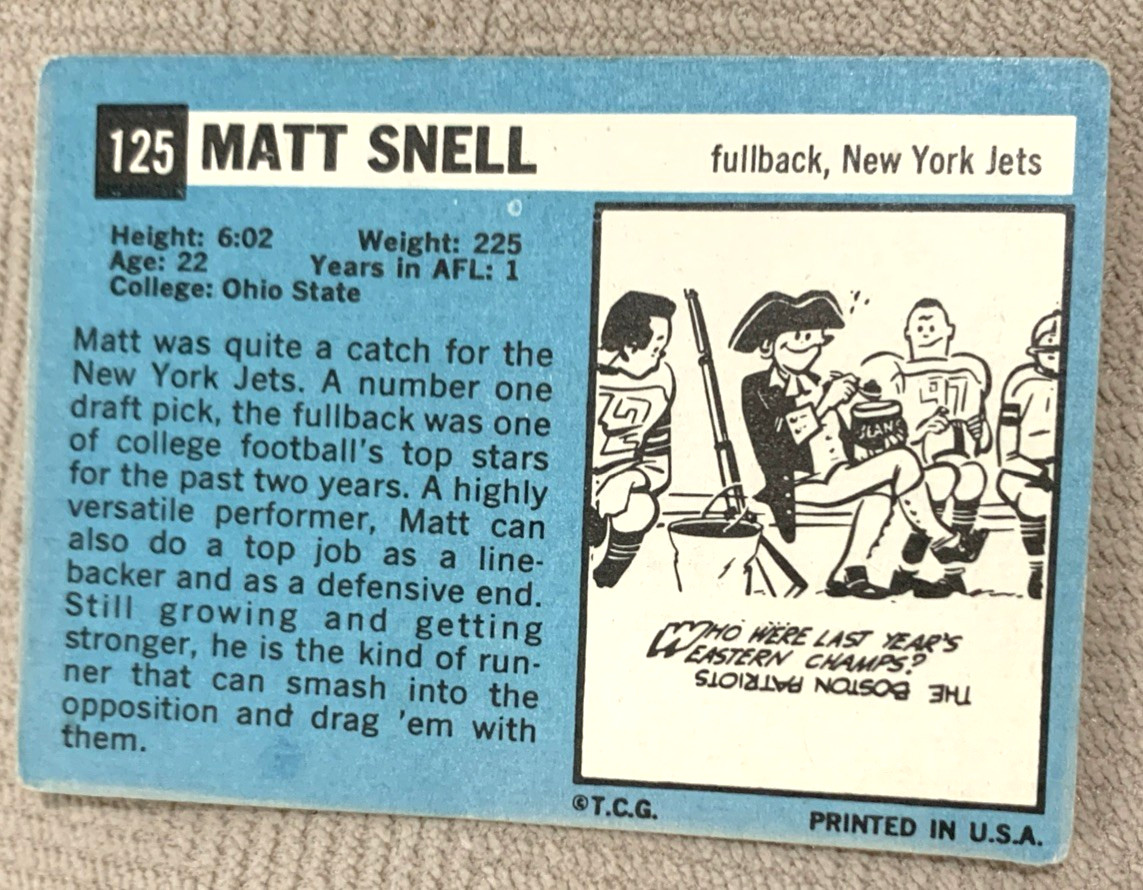 1964 Topps – Matt Snell Rookie (RC) #125 – New York Jets – EX