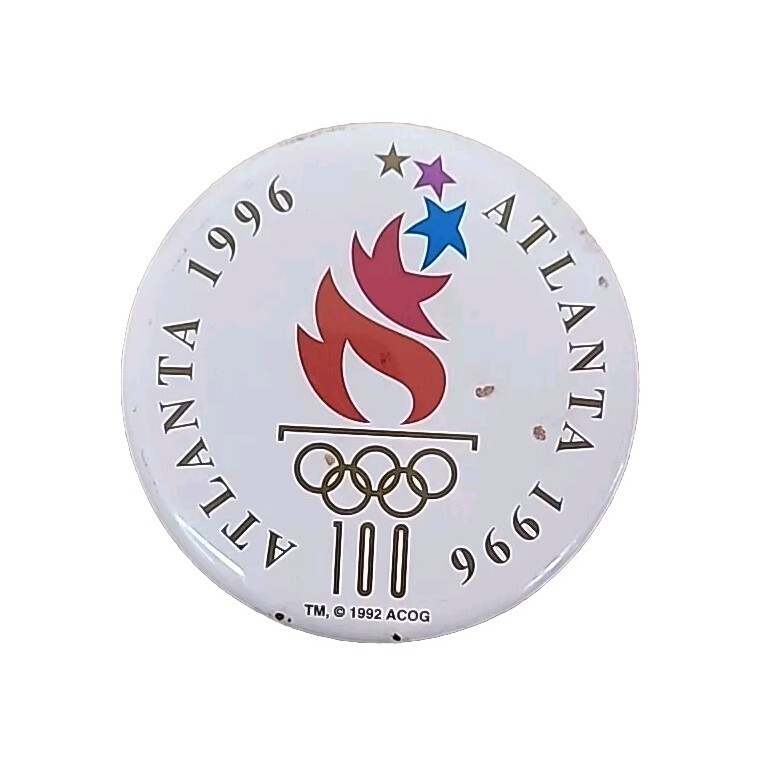 Vintage Atlanta 1996 Olympic Games 1 Button White 3.5in Discoloration On Back