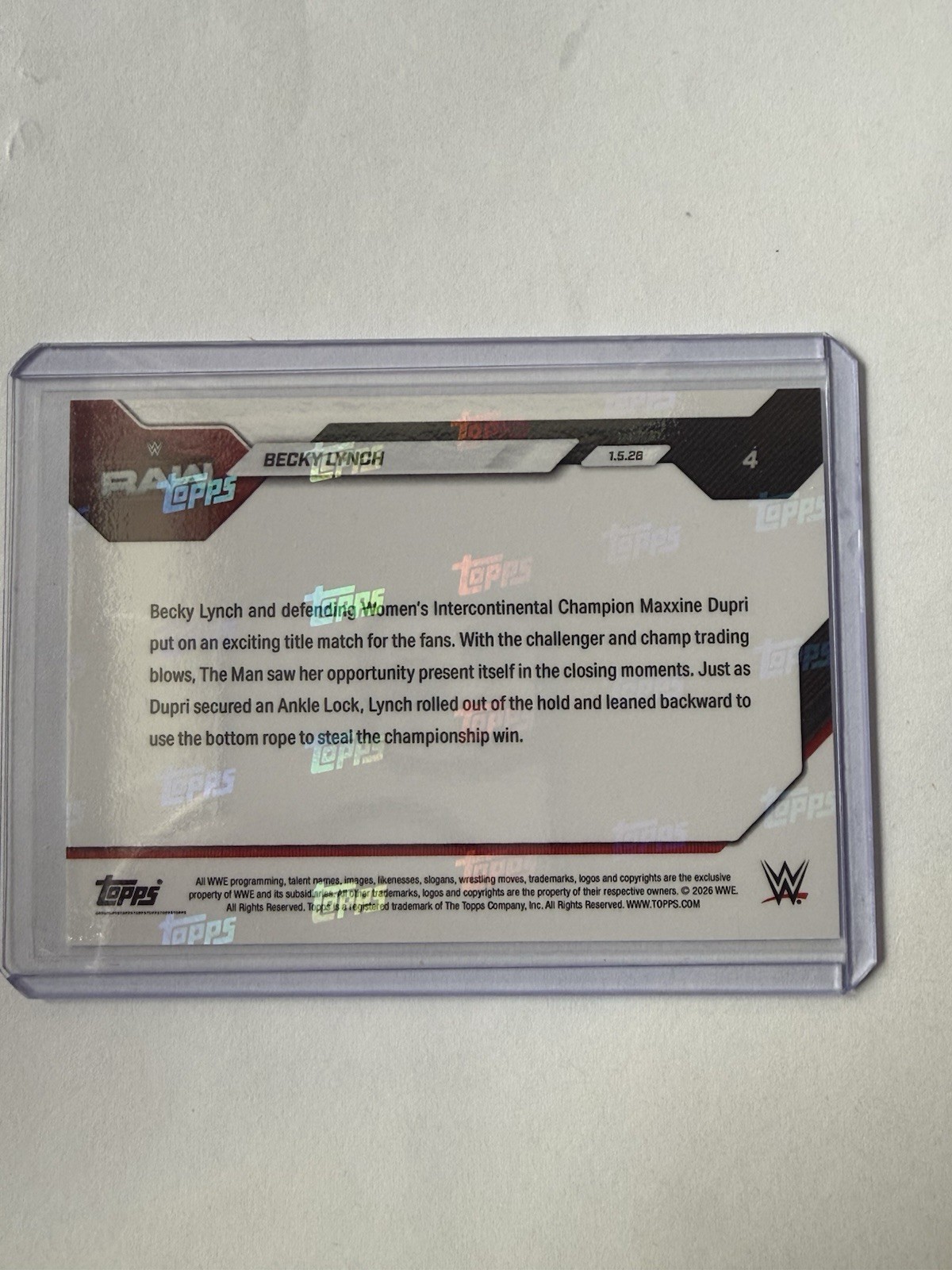 2026 Topps NOW WWE 4 BECKY LYNCH @RAW INTERCONTINENTAL CHAMPION – IN HAND 🤚