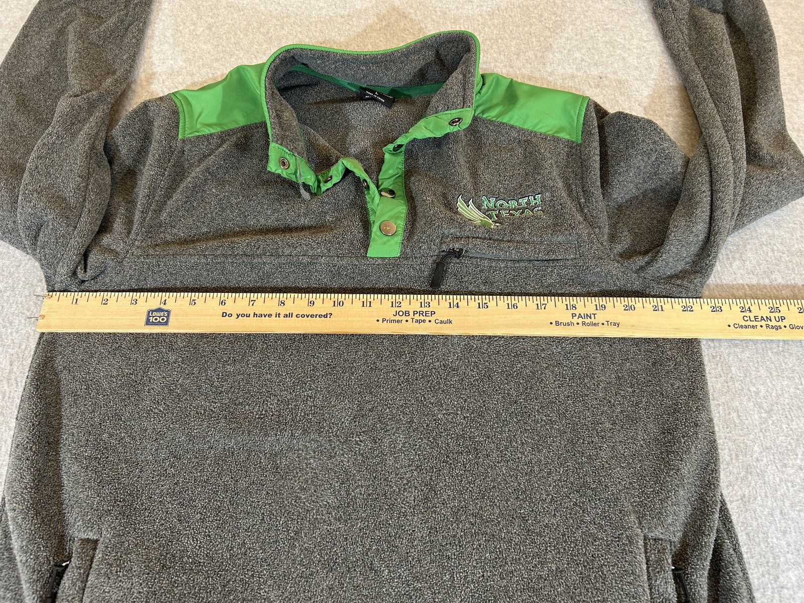 North Texas Mean Green Sweatshirt Men Large Gray Fleece Pullover 1/4 Snap Jacket