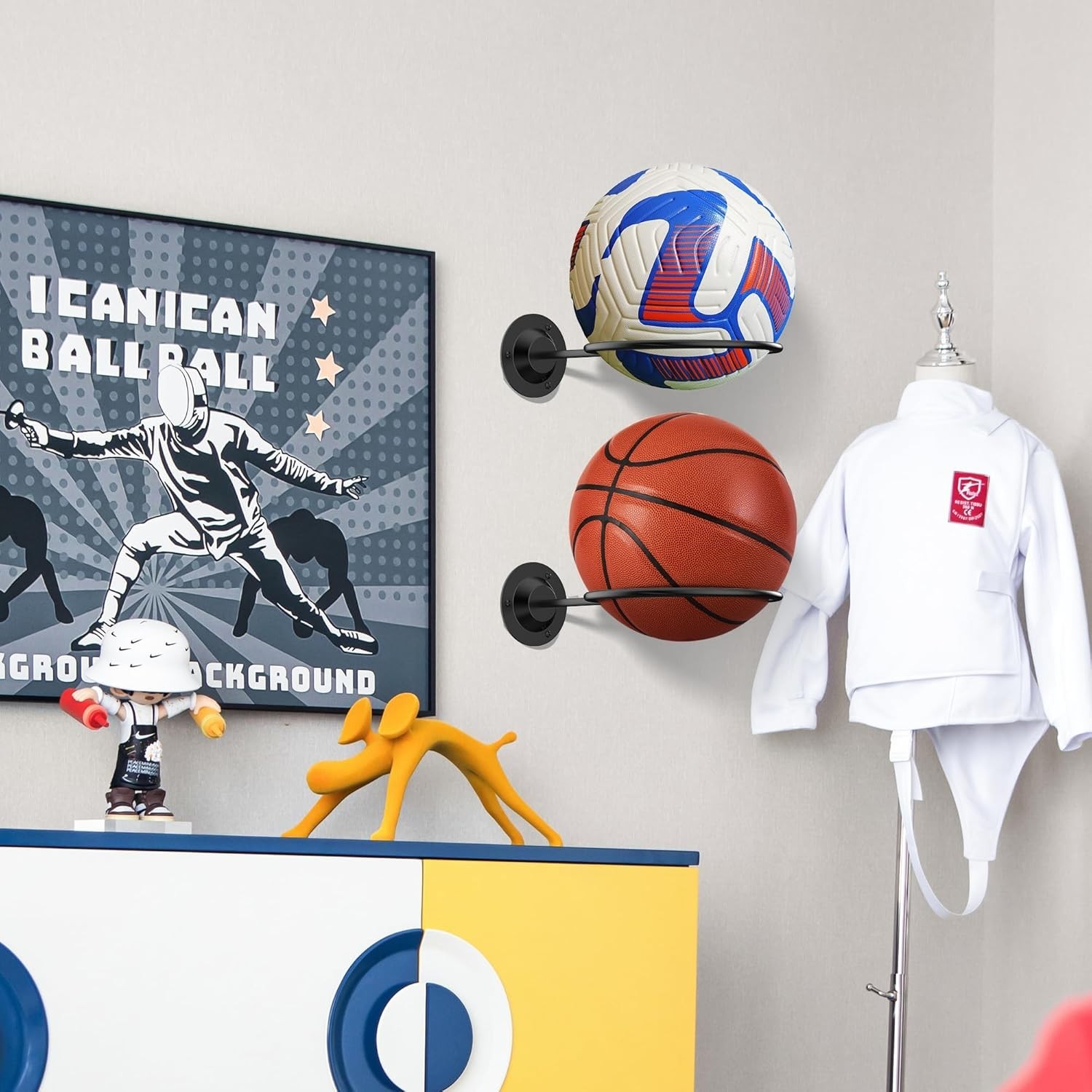 Compact Black Sports Ball Display Holder – Perfect for Basketball & Football