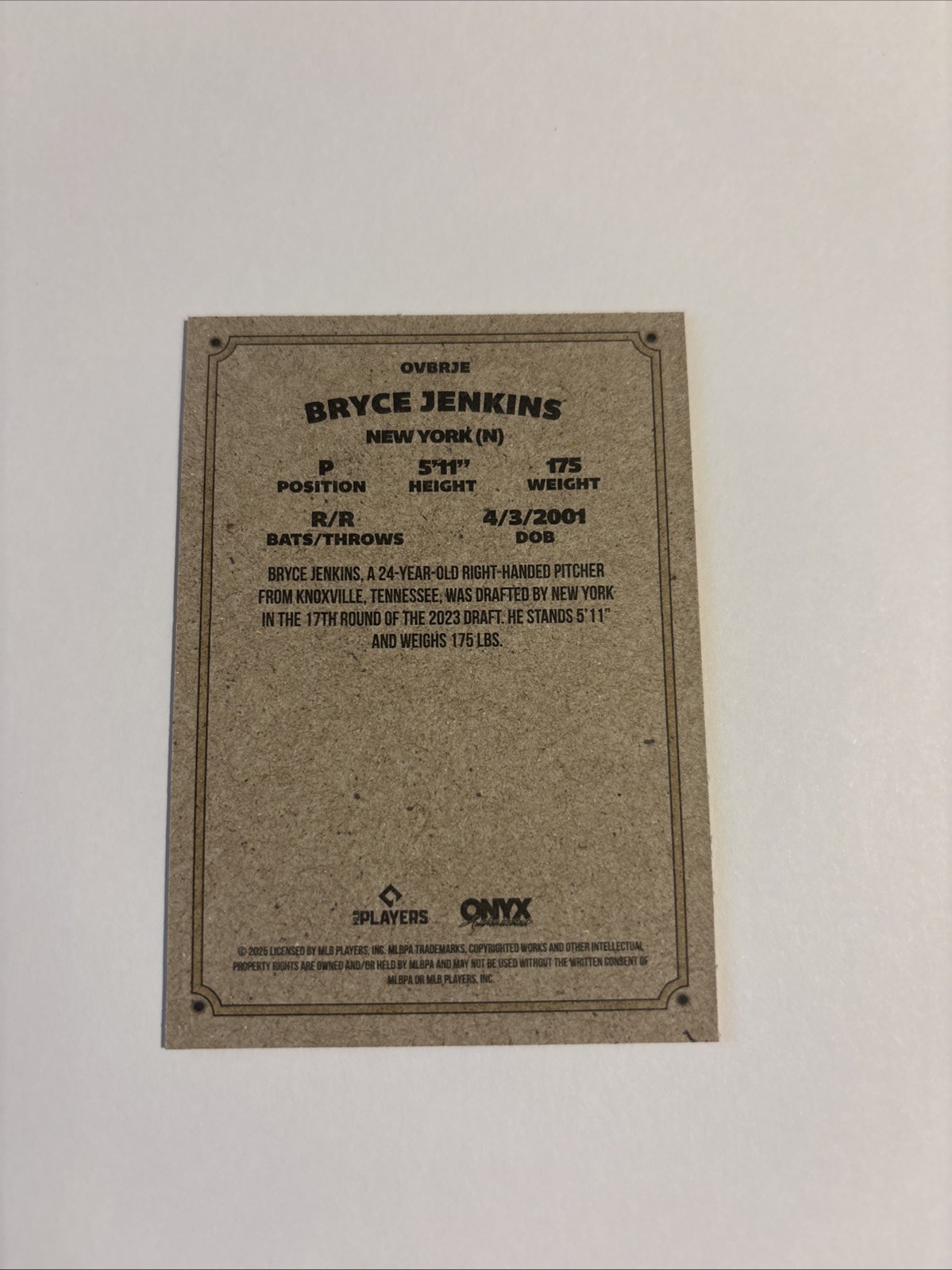 2025 Onyx Vintage Bryce Jenkins Mets