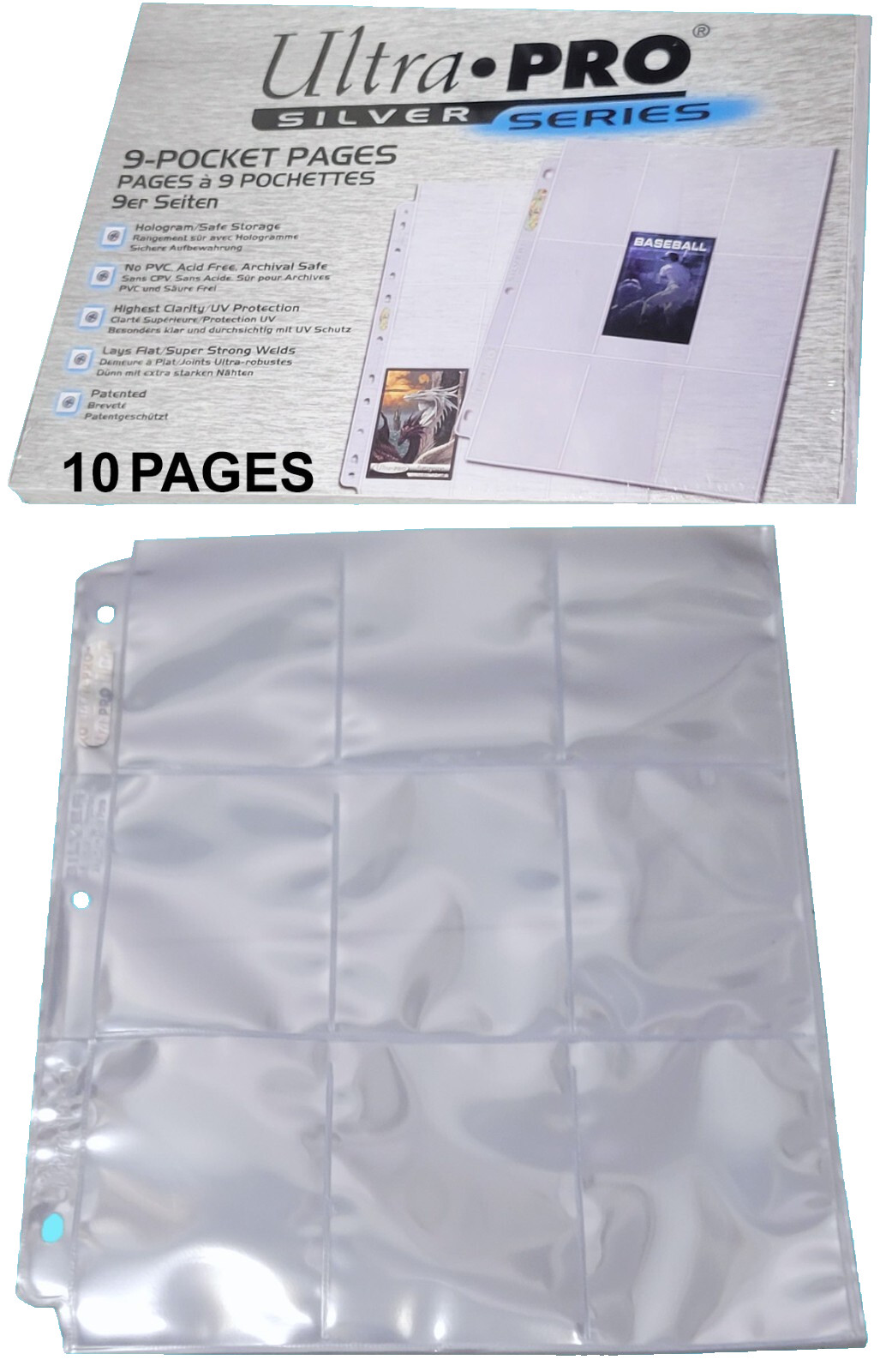 10 Ultra Pro 9-Pocket Silver Card Pages Sheets Standard Size Binder Sports
