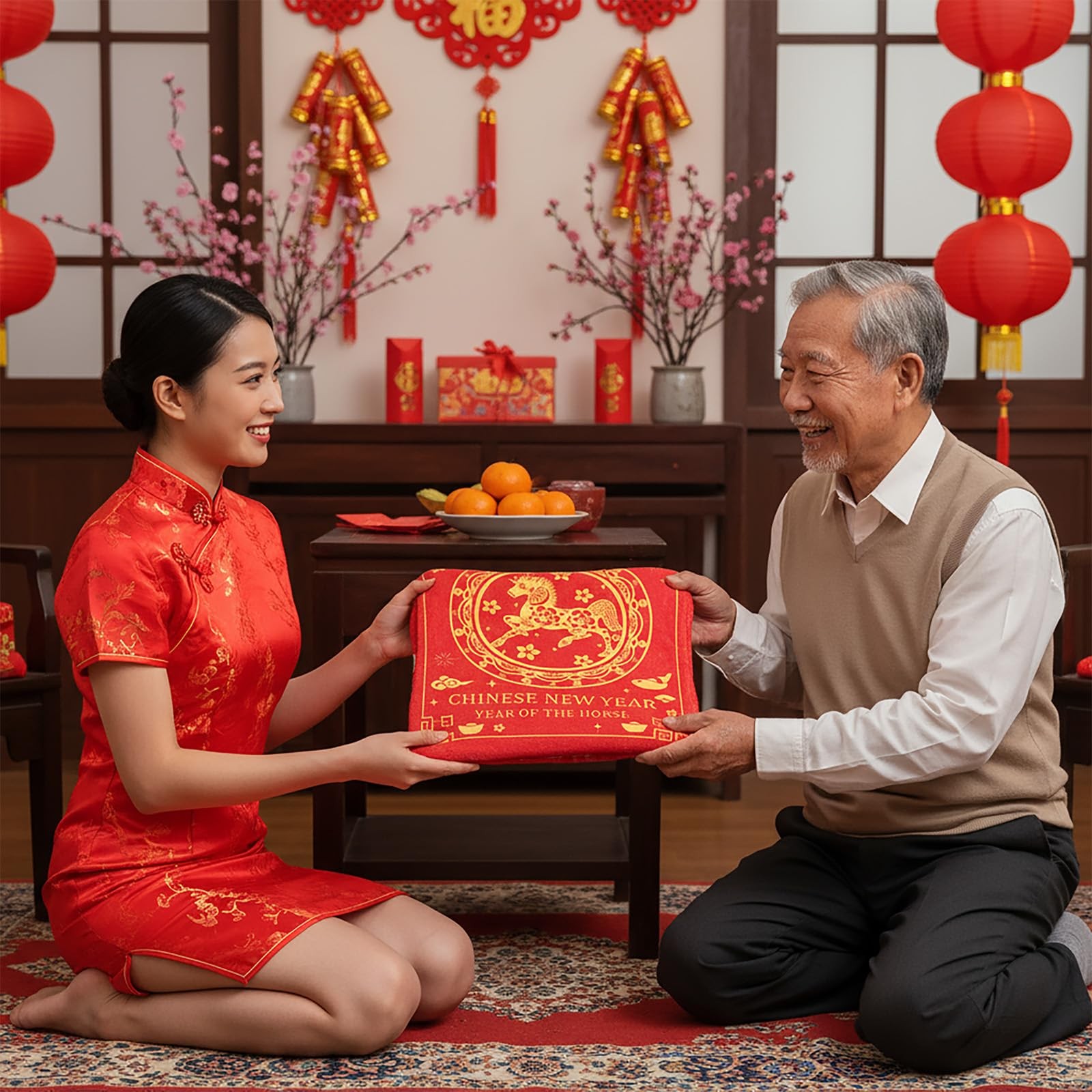 HunnmingRe Chinese New Year of The Horse 2026 Gifts Blanket 51 x 59” Red