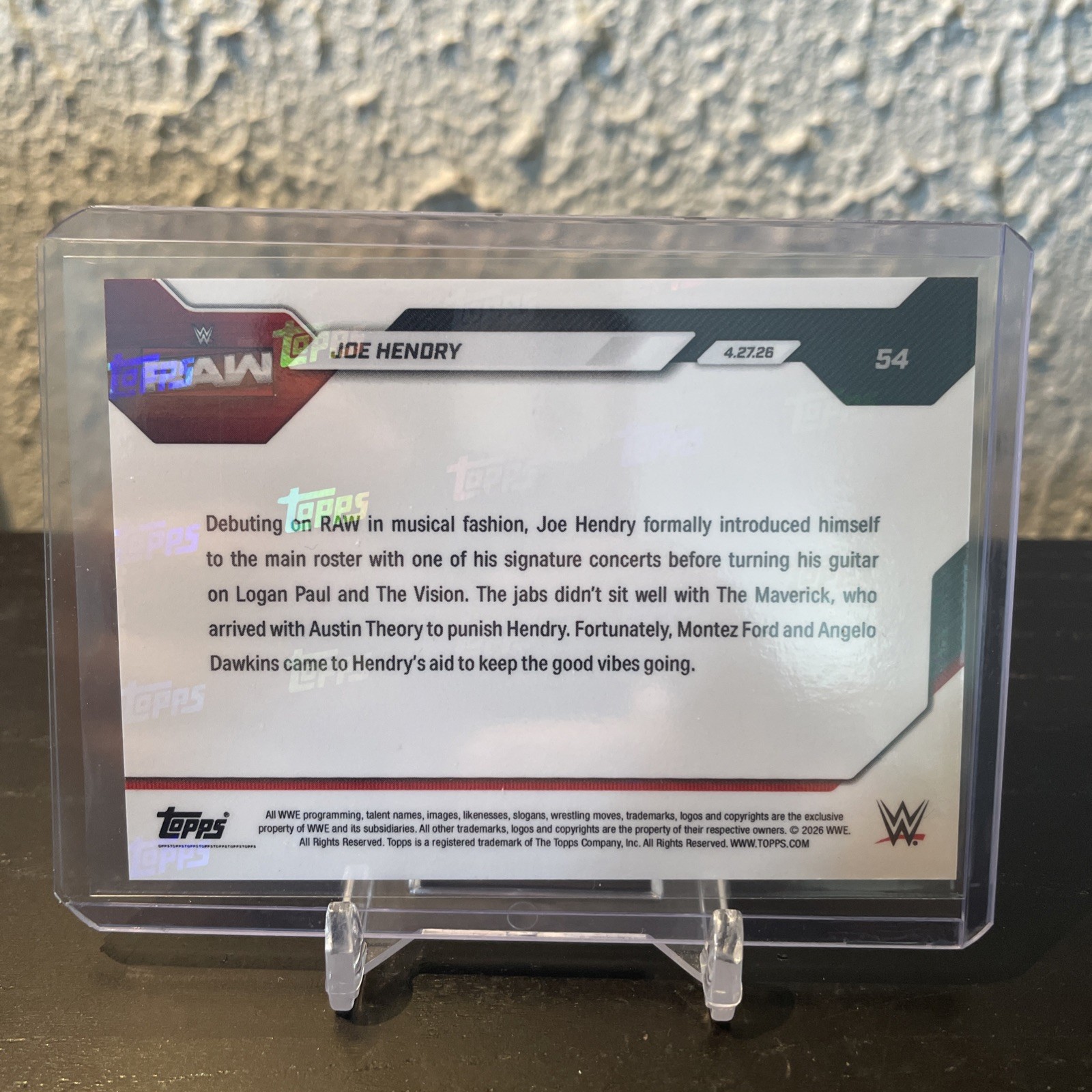 2026 Topps Now WWE JOE HENDRY #54 RAW DEBUT RC Pro Wrestling