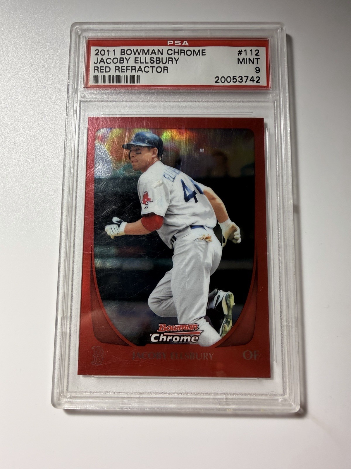 2011 Bowman Chrome Jacoby Ellsbury Red Refractor 1/5 Red Sox #112 PSA 9