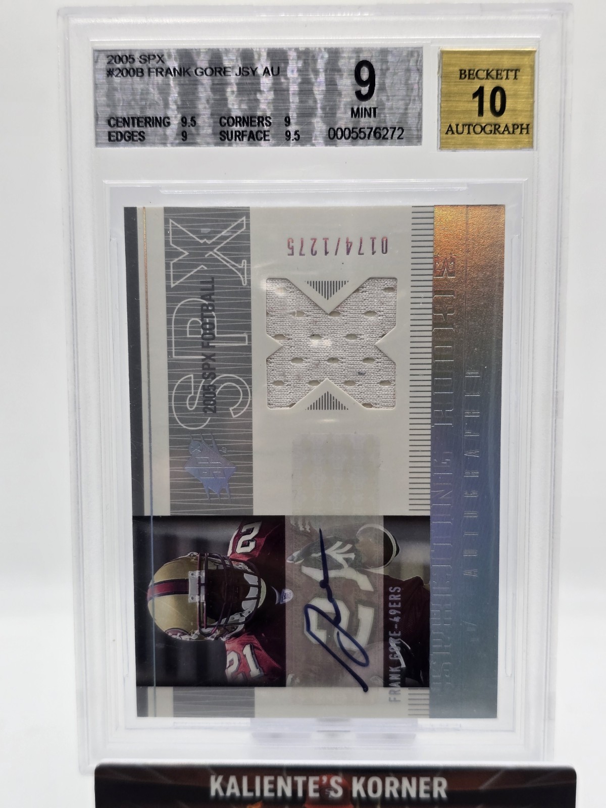 2005 SPx SPxciting 624/1275 Frank Gore #200 BGS 9 MINT Rookie Relic Auto RC